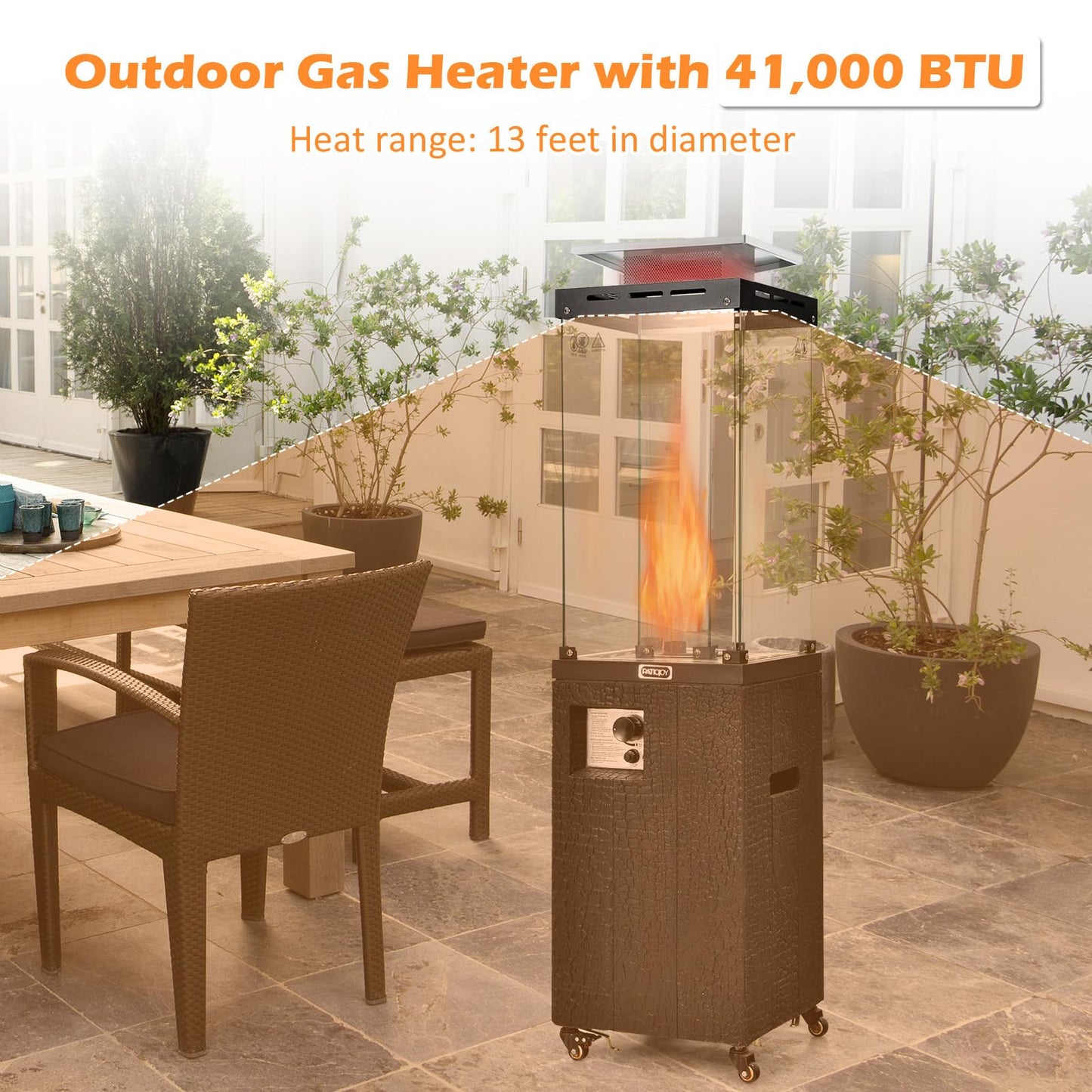 Tangkula 41,000 BTU Propane Patio Heater with Waterproof Cover, Outdoor Heater with Lockable Wheels, Adjustable Feet, Tempered Glass Tube, Suitable for Garden Porch Patio Deck (Black)