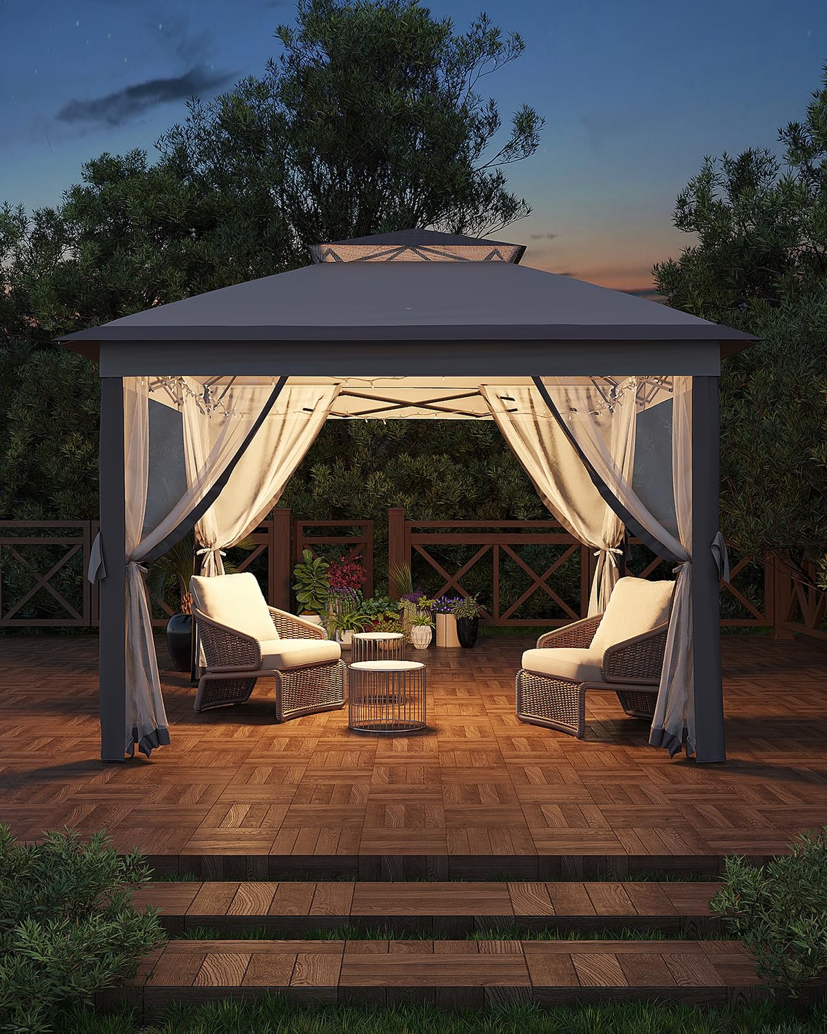 Garveelife 11x11 Pop Up Gazebo Tent with Mosquito Netting, Outdoor Canopy Shelter Easy Setup, Water & UV Resistant - Grey