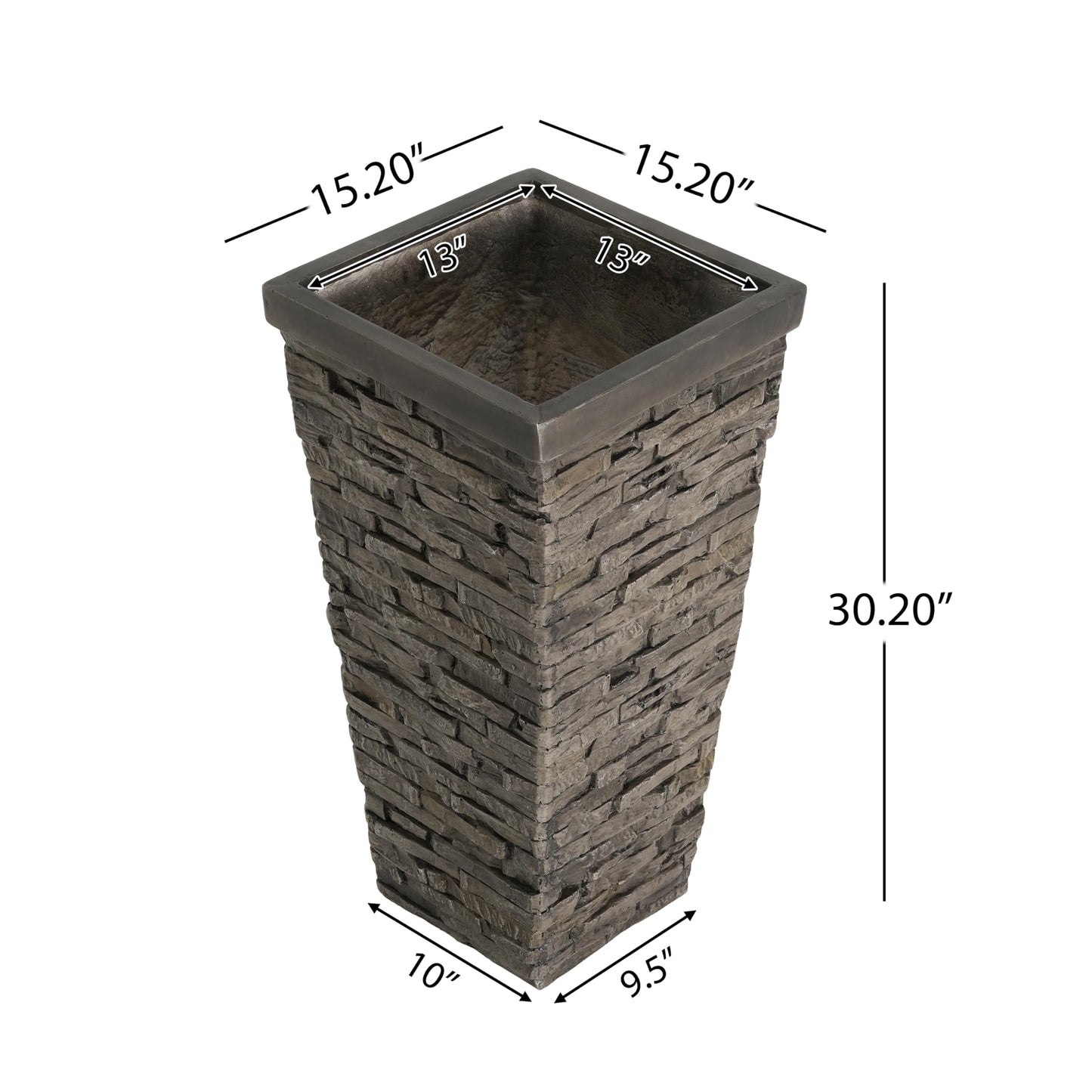 Merax Tall Planter 30 Inch, Outdoor Indoor Square Planter, MGO Stone-Effect Brick Texture, Weather-Resistant Planter with Drainage Hole for Trees, Shrubs, Large Plants, Grey