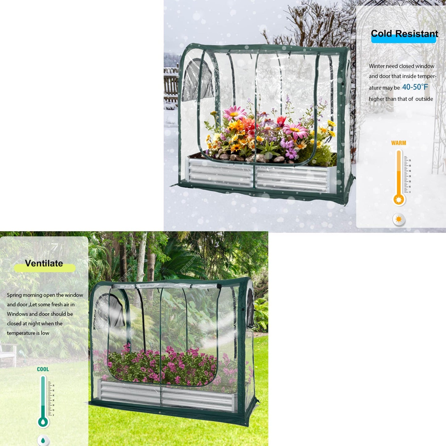 Porayhut Portable Greenhouse Cover with Raised Garden Bed,Easy Set-up 72.4" X36.6" X60.6" Gardening Flower House & Plant Sunshine Room for Protecting Plant from Cold Frost Birds & Insects