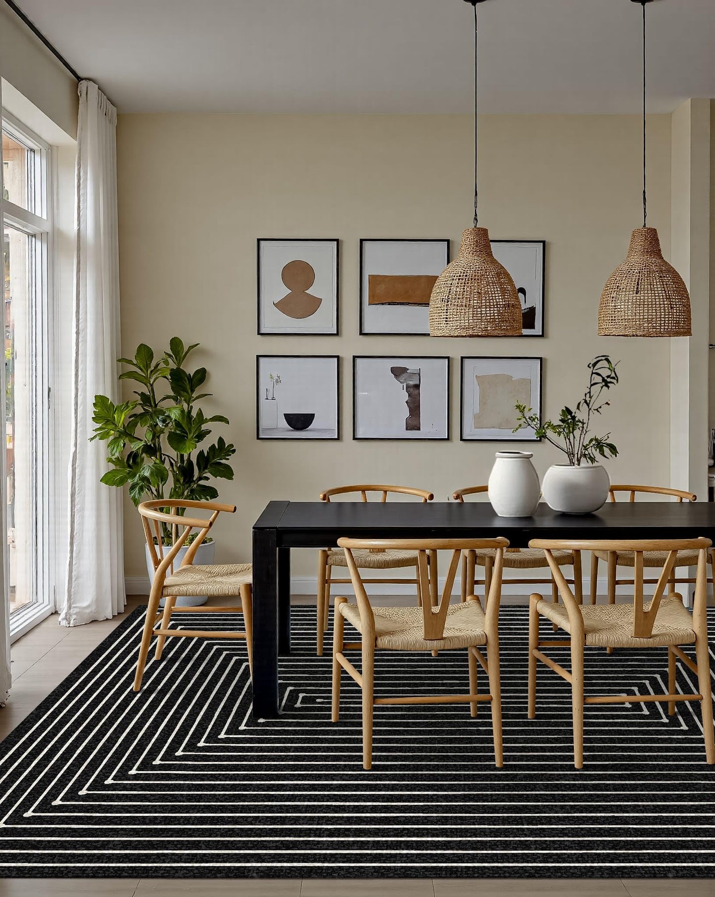 Latte&Fog 5x7 Area Rugs for Living Room Bedroom, Modern Abstract Washable Rug, Boho Non Slip Low Pile Carpet for Indoor Dining Room, Office, Dorm, Classroom, Farmhouse and Kids Room