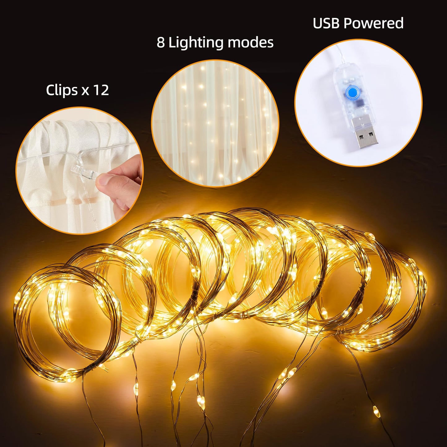 10x10ft Cream White Tulle Backdrop Curtains with Lights String for Parties,Wrinkle Free Sheer Curtain Wedding Photo Backdop Drapes for Baby Shower Birthday Party Photography Home Decorations