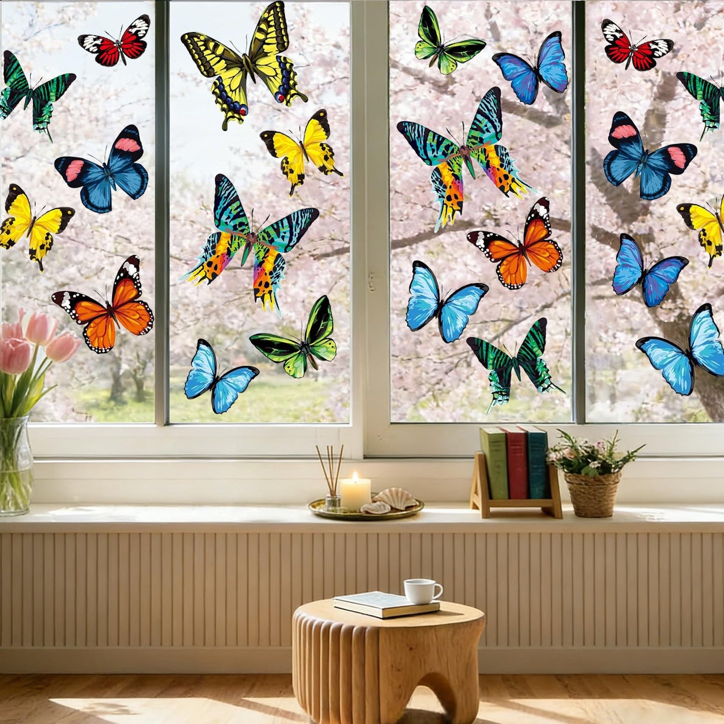 Whaline 24Pcs Colorful Butterfly Window Clings Double-Sided Anti-Collision Window Decals to Prevent Bird Strikes on Glass Non-Adhesive Static Butterfly Cling Stickers for Home Glass Door