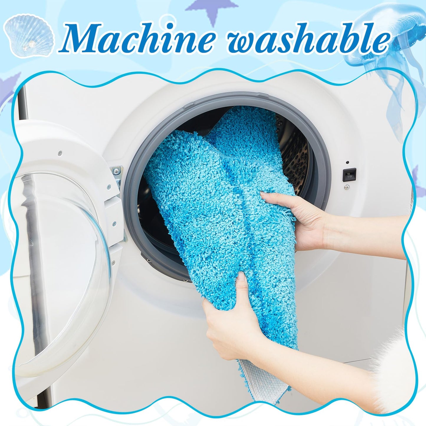 Drydiet Toilet Rug U Shaped Washable Soft and Absorbent Bathroom Rugs Non Slip Bath Mat Machine Wash Bathroom Contour Rug for Toilet Base, 24 x 20 Inch(Shell)