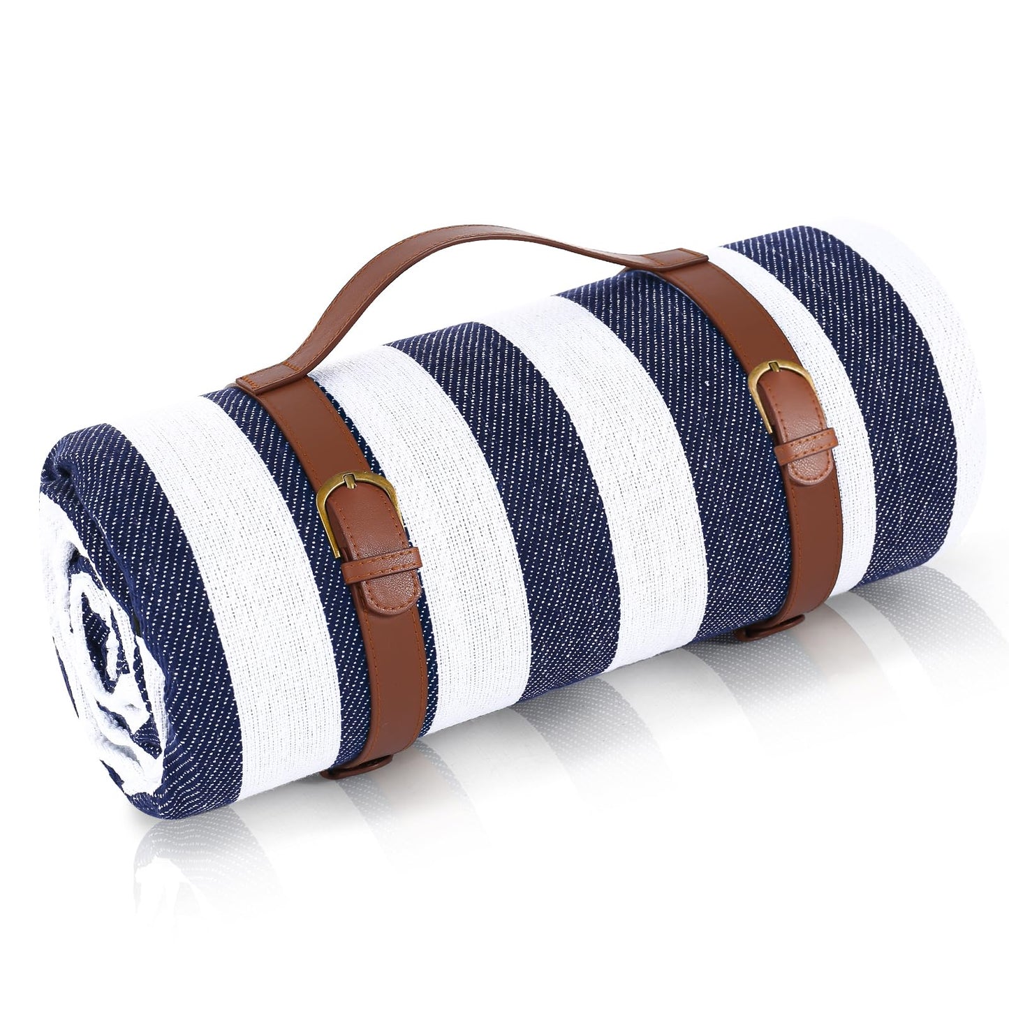 Timirock Striped Picnic Blankets 80” x 80” Extra Large Waterproof and Foldable Beach Blanket, Oversized Blue and White Outdoor Blanket for Camping, Travel, Park, Grass, Patio (Blue & White, 80" x 80")