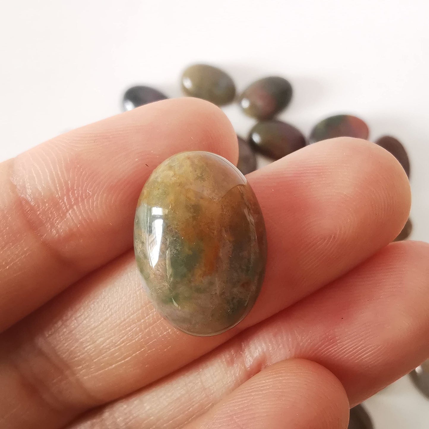 Loveliome 18x13mm Oval Cabochons Flatback Crystal Stone Gemstones Beads for Jewelry Making DIY Pack of 10, India Agate
