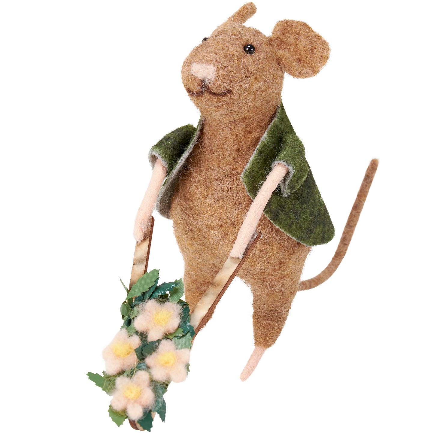 Primitives by Kathy Collectible Critter, Gardening Mouse Pushing Spring Flower Wheelbarrow, Coordinates with Spring Home Décor or Garden Themed Displays