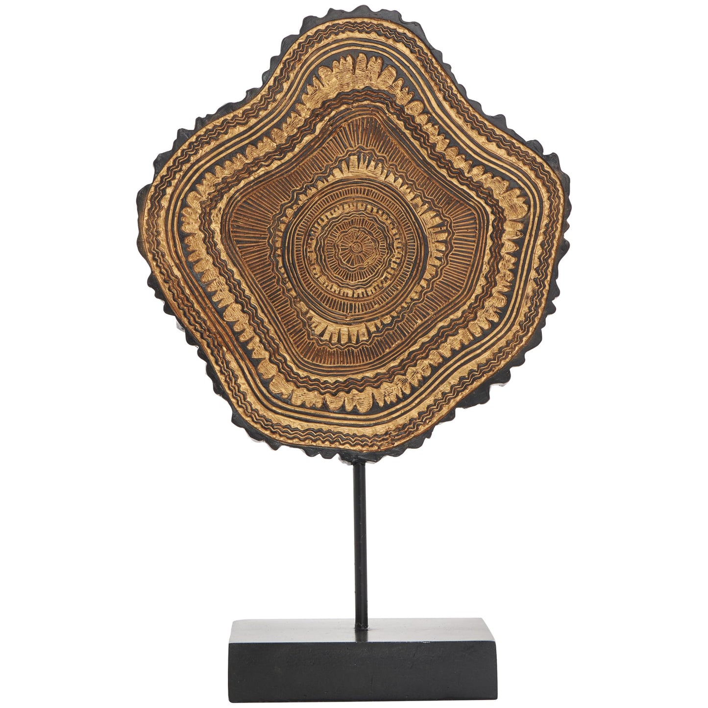 Deco 79 Resin Tribal Decorative Sculpture Abstract Carved Home Decor Statue with Black Stand and Wavy Edge, Accent Figurine 11" x 3" x 17", Brown