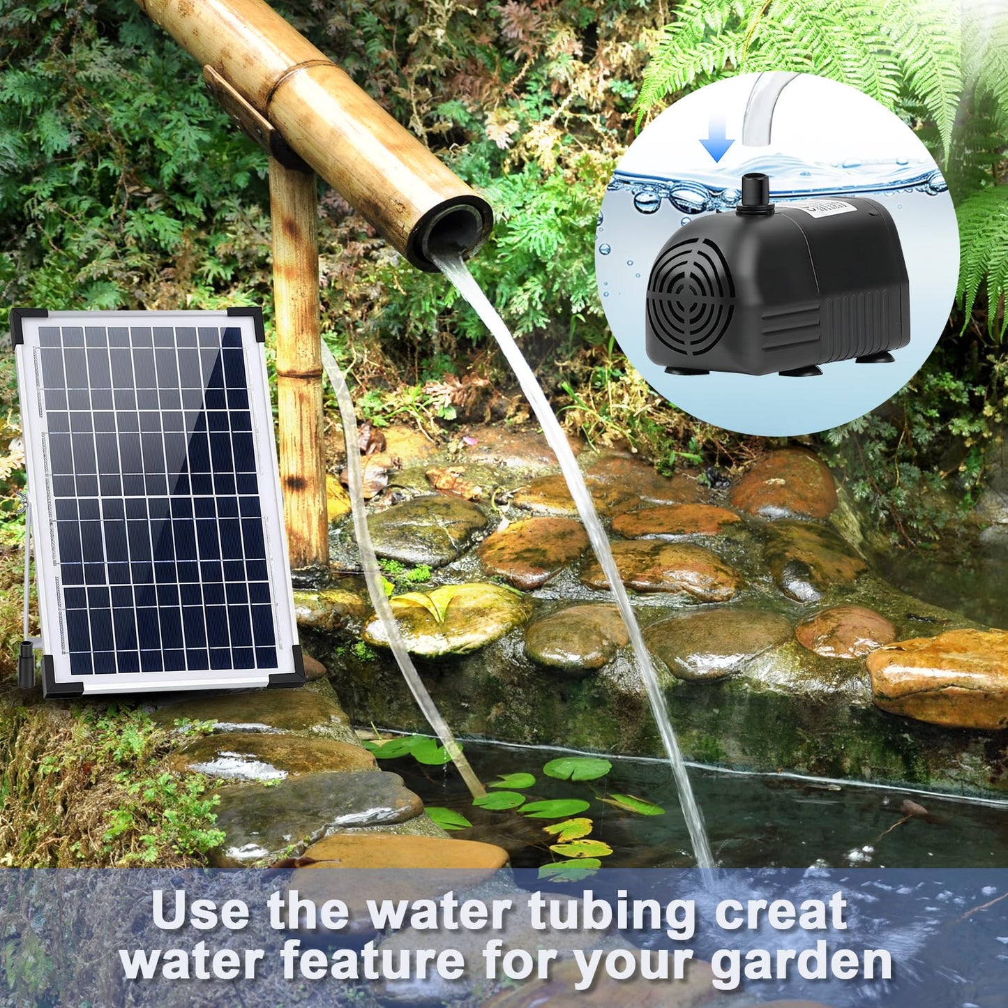 Solar Water Fountain Solar Powered Water Fountain 264GHP Solar Fountain Pump 12W 17V Solar Water Pump for Birdbath,Pond,Fish Tank,Waterfall,Garden Water Feature