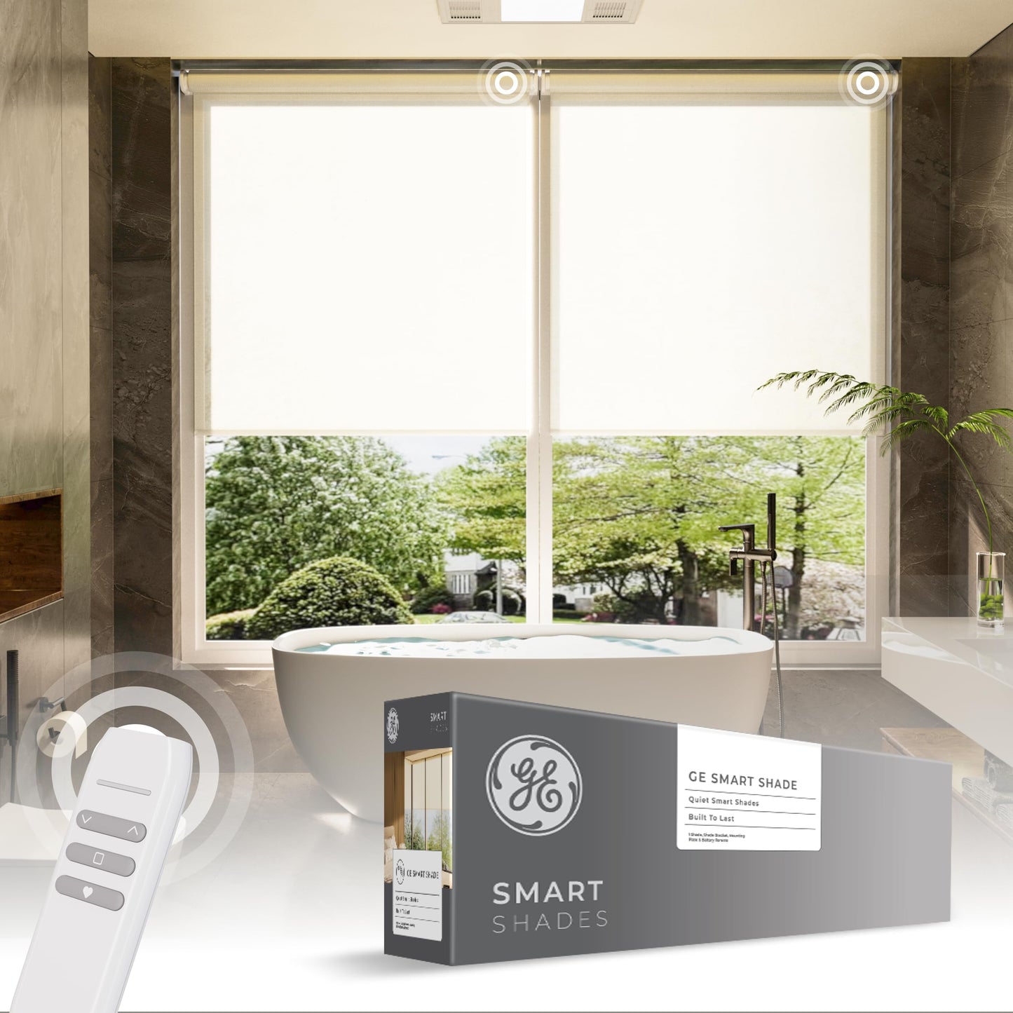 GE Smart Shades, Rechargeable Battery Roller Shade with Remote Control, Translucent White Fabric, White Hardware, 24-in Wide, 1 Count