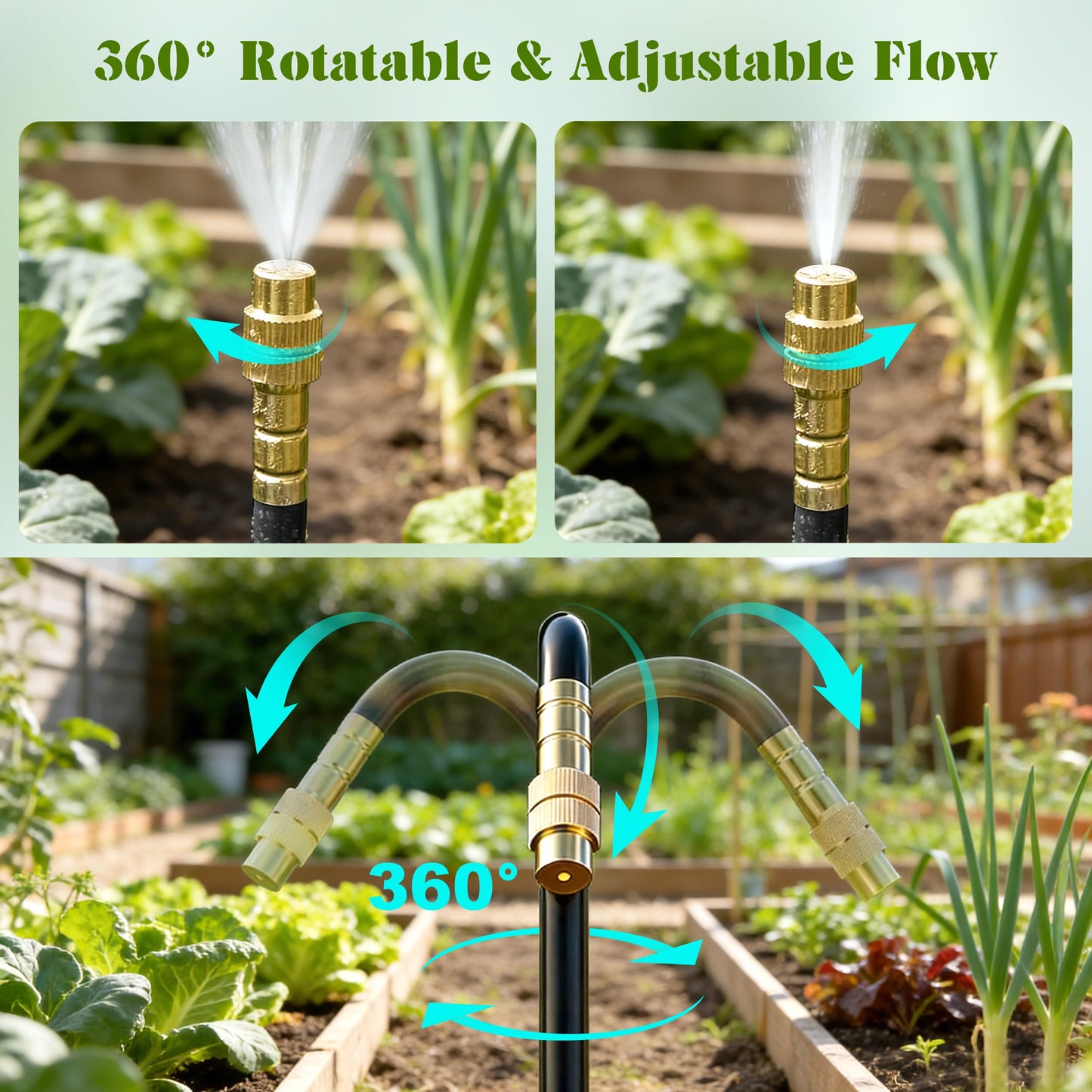 Drip Irrigation System for Garden, Automatic Watering System with Adjustable 360° Copper Spray Nozzles, DIY Drip Irrigation Kit for Yard, Lawn, Greenhouse, Raised Beds & Potted Plants (20FT)