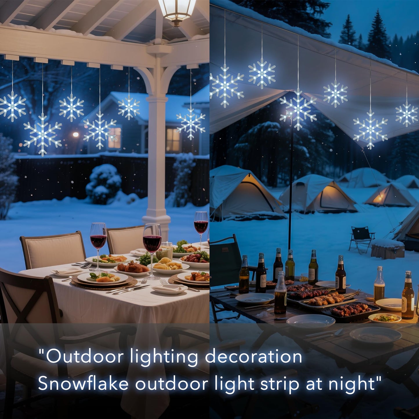 Christmas Snowflake Icicle Lights,9 ft 150 LEDs Curtain Lights with 10 Drops, 3 Strands Connectable, Waterproof Twinkle Effect Icicle Fairy Light for Eaves Window Yard Indoor Outdoor Xmas Tree