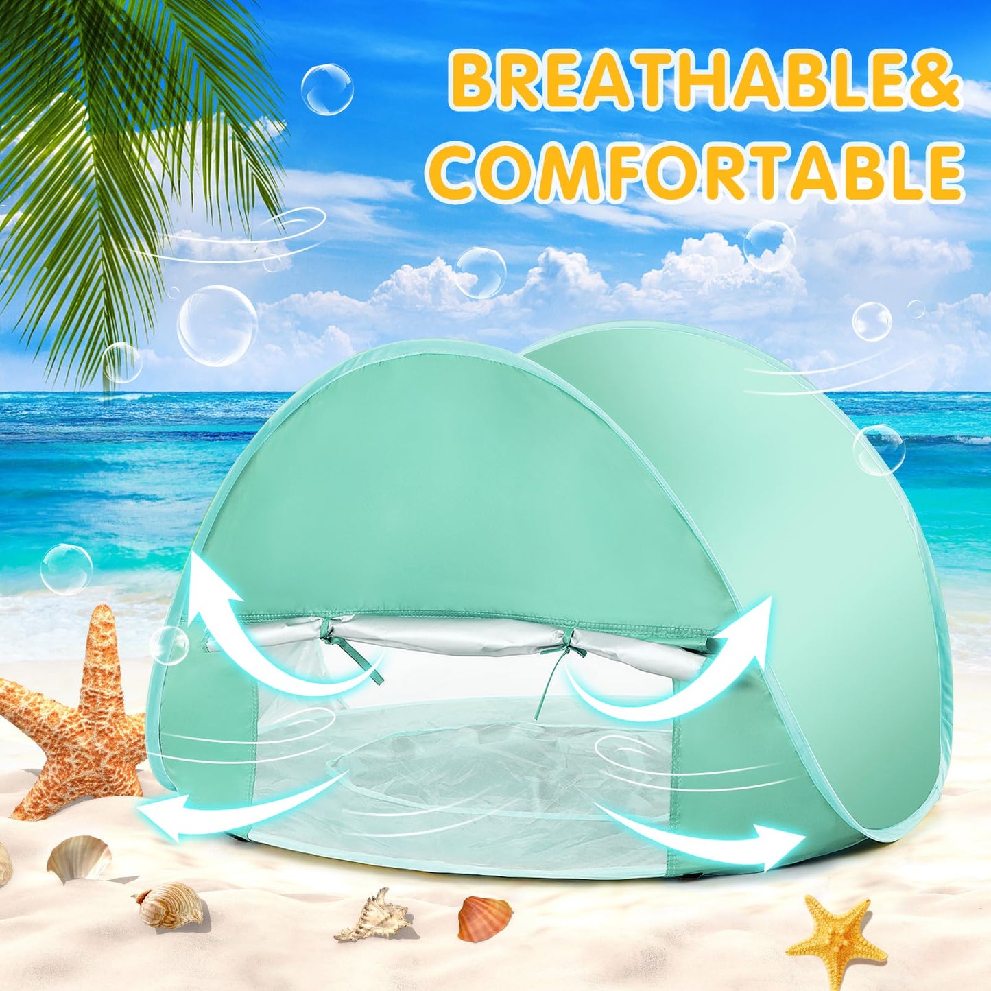 Baby Beach Tent with Pool, Pop Up Sun Shelter UPF 50+ UV Protection for Infant Toddlers, Portable Shade Tent with Carry Bag for Beach Outdoor Travel