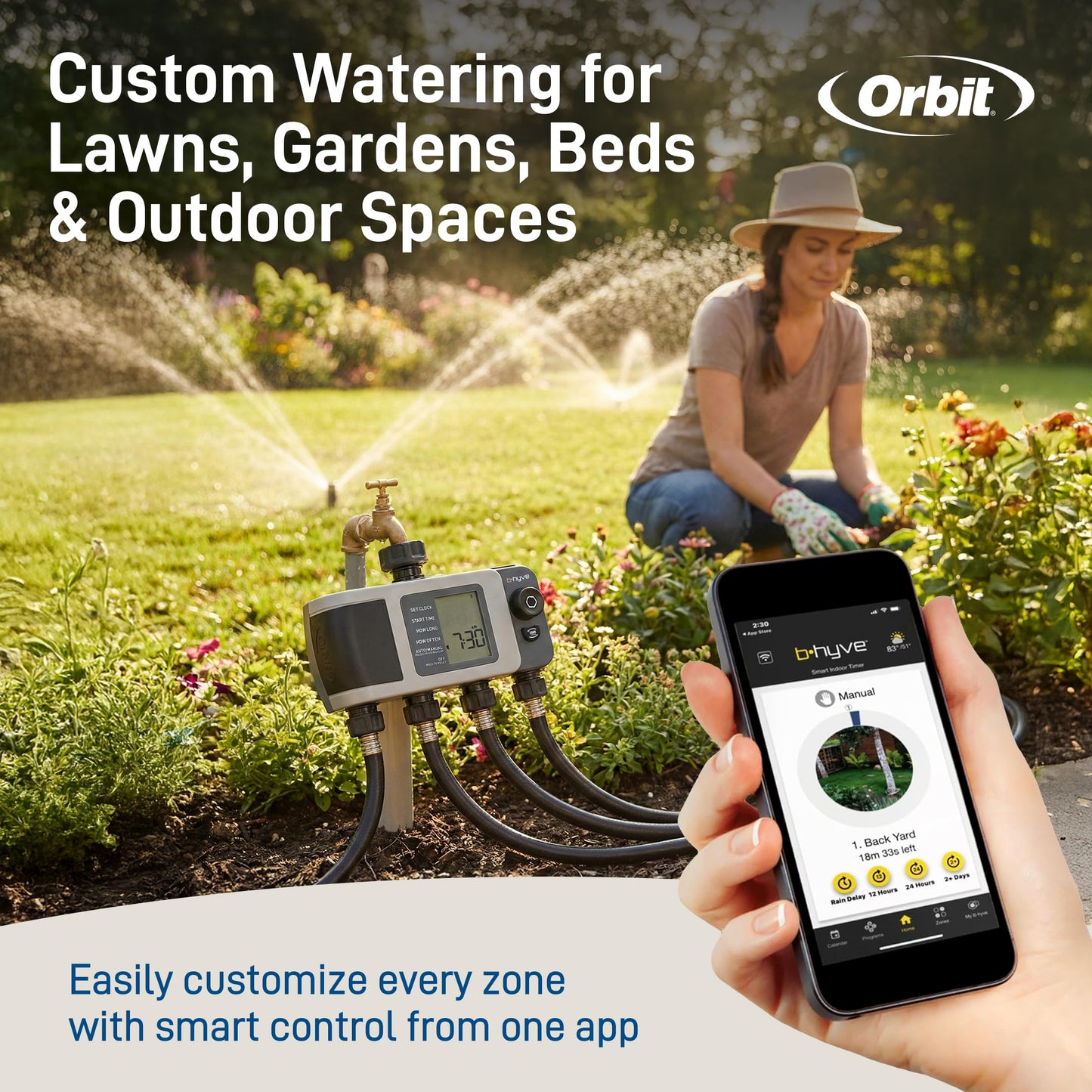 Orbit B-hyve XD 4-Port Smart Hose Watering Timer with Wi-Fi Hub - App Controlled Irrigation Timer - Smart WeatherSense Auto Watering - Multi Valve Yard Irrigation System - 24639