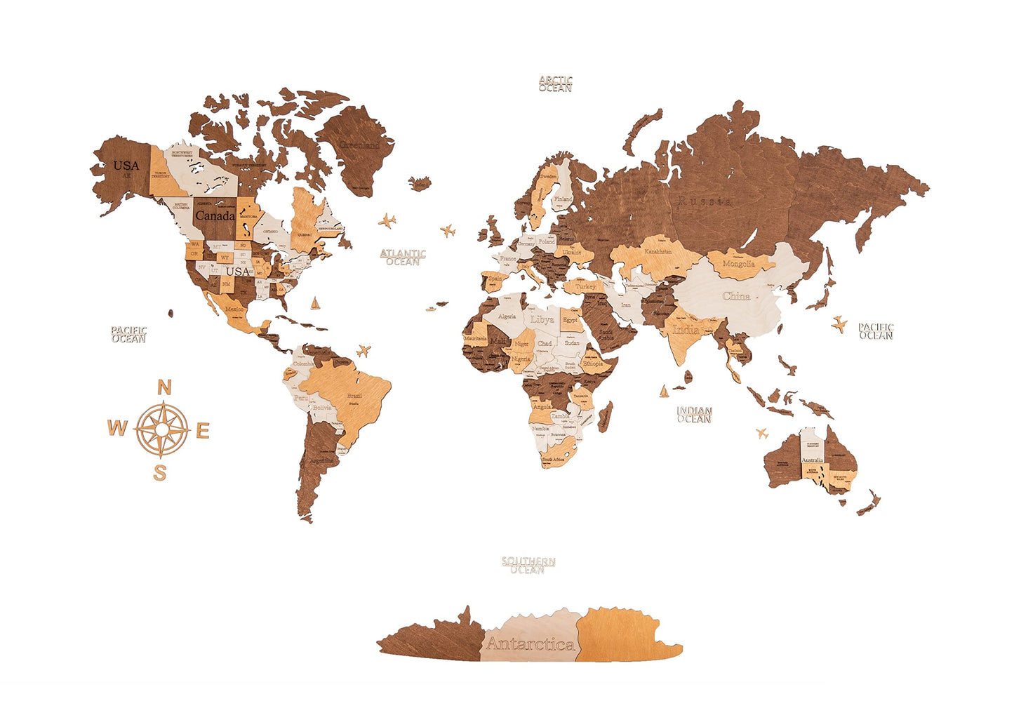 Woodvio 3D Wooden World Map, Decorative Wall Art for Home and Office Décor - size Medium (47" x 24.5")