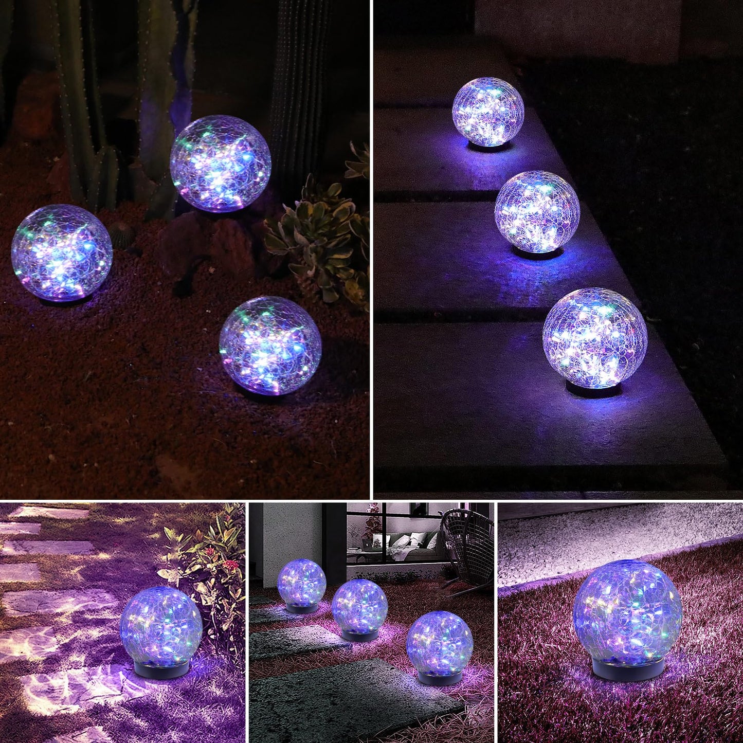 MLKNK Solar Globe Lights Outdoor Waterproof-Solar Balls-Solar Garden Lights-Orbs for Outside 2 Pack Cracked Glass Ball for Lawn Patio Yard Backyard Decorations