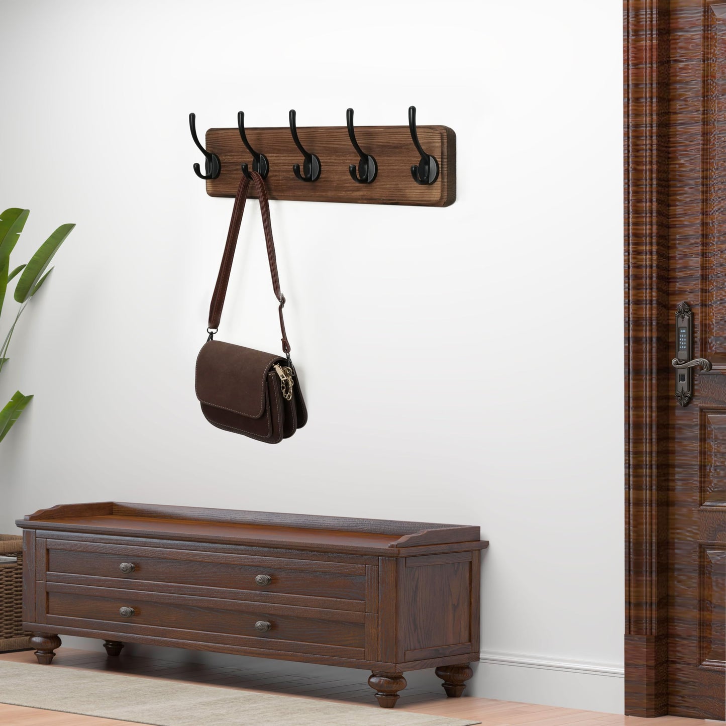 WEBI Coat Rack Wall Mount,Coat Hooks Wall Mounted,16" Hole to Hole,Coat Hanger Wall,Hook Rack Rail,5 Hooks for Hanging Jacket,Clothes,Hats,Rustic Brown