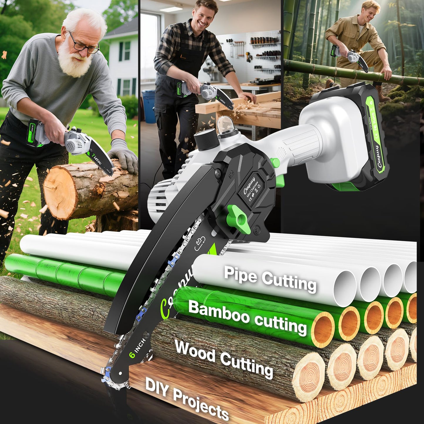 CEEPUY Mini Chainsaw Cordless,6 Inch Portable Electric Chainsaw with Automatic Oiler/Security Lock/Battery Powered Small Handheld Saw for Trees Branches Trimming,Wood Cutting, Gifts for Men Women