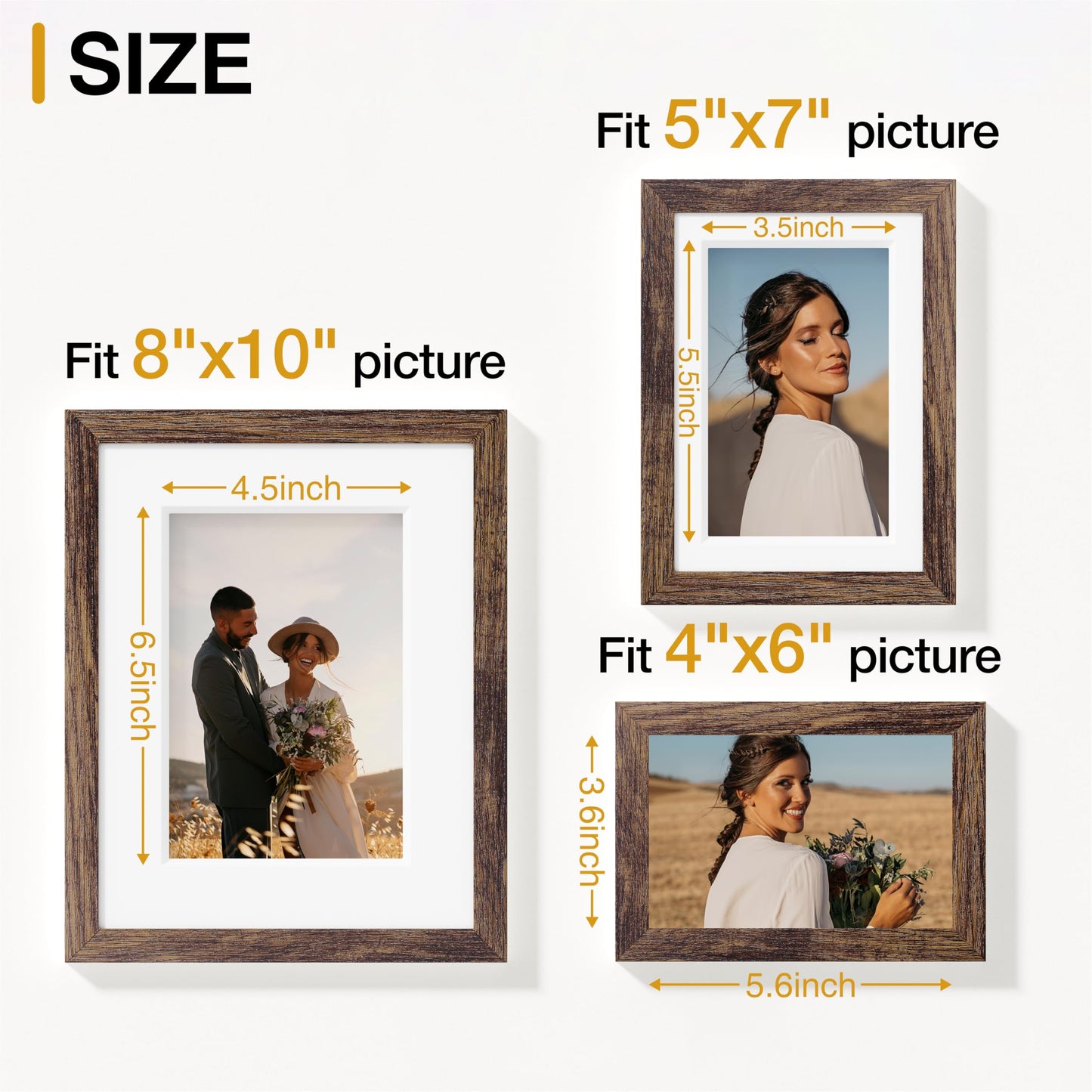 Vittanly 10 Pack Picture Frames Collage Wall Decor, Gallery Wall Frame Set for Wall or Tabletop Display, Engineered Wood and Shatter-resistant Plexiglass, Multi Sizes with 8x10, 5x7, 4x6 Frames, Brown