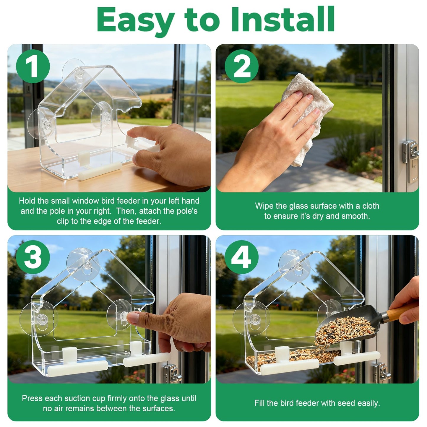 Clear Bird Feeder for Window Acrylic, Window Bird Feeders with Strong Suction Cups, Suction Cup Bird Feeder for Garden, Yard, Elderly Kids Viewing Wild Birds Outside, as a Bird Watching Gift