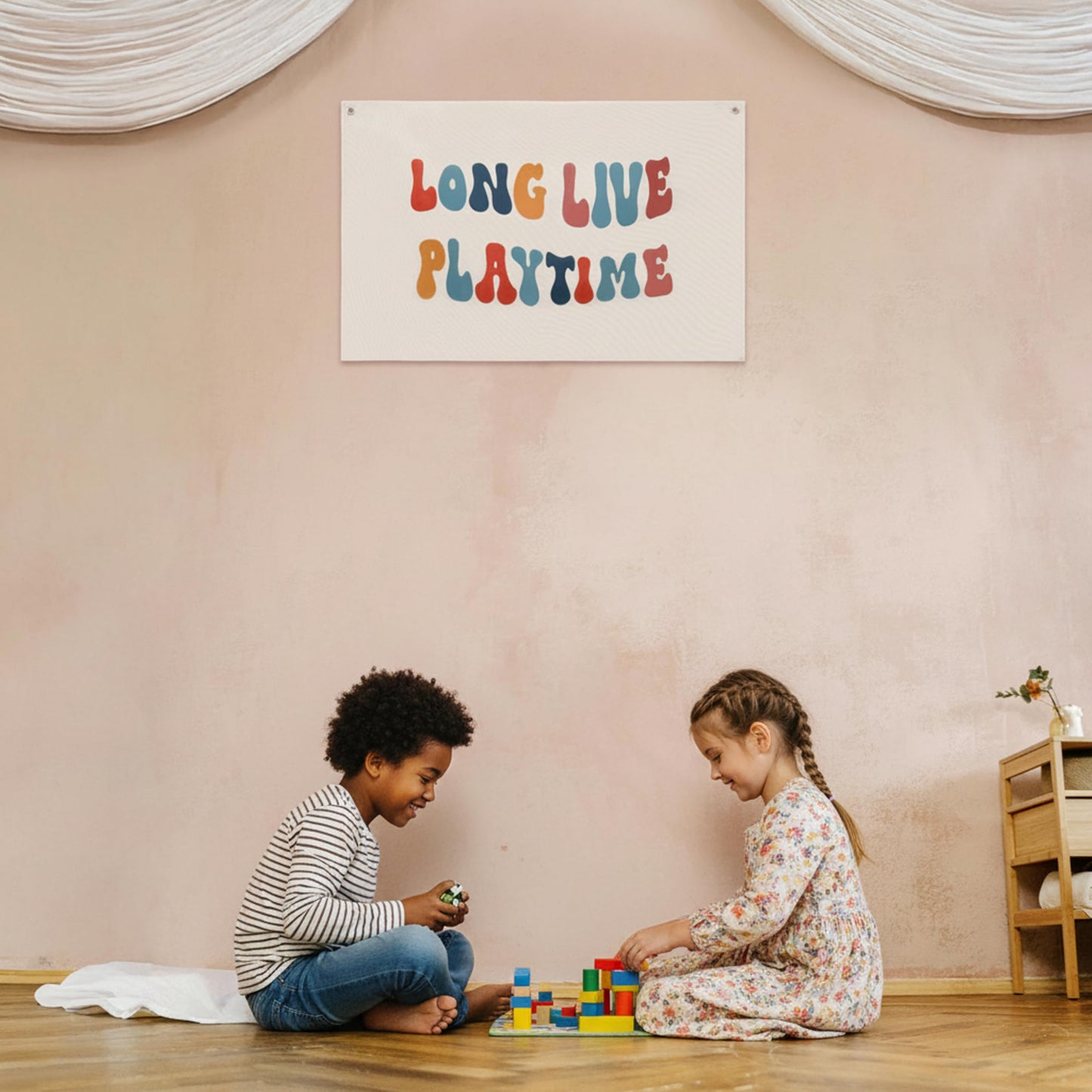 100% Cotton Canvas Long Live Playtime Banner, Toddler Kids Room Nursery, Odor-Free Printed Wall Decor Hanging, Kids Room & Playroom Wall Decor