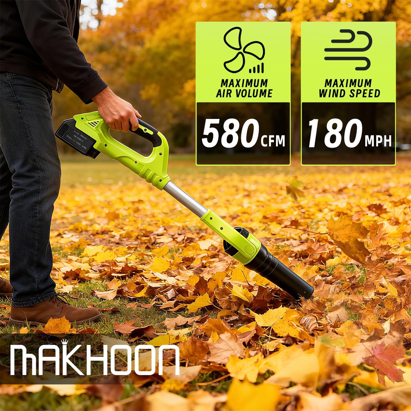 Cordless Leaf Blower, 21V Leaf Blowers, 580CFM/180 MPH Brushless Motor and 3-Speed Electric Blower, with 2 Lightweight Batteries 3.0Ah & Charger Gutter Cleaning for Garden Yard Patio