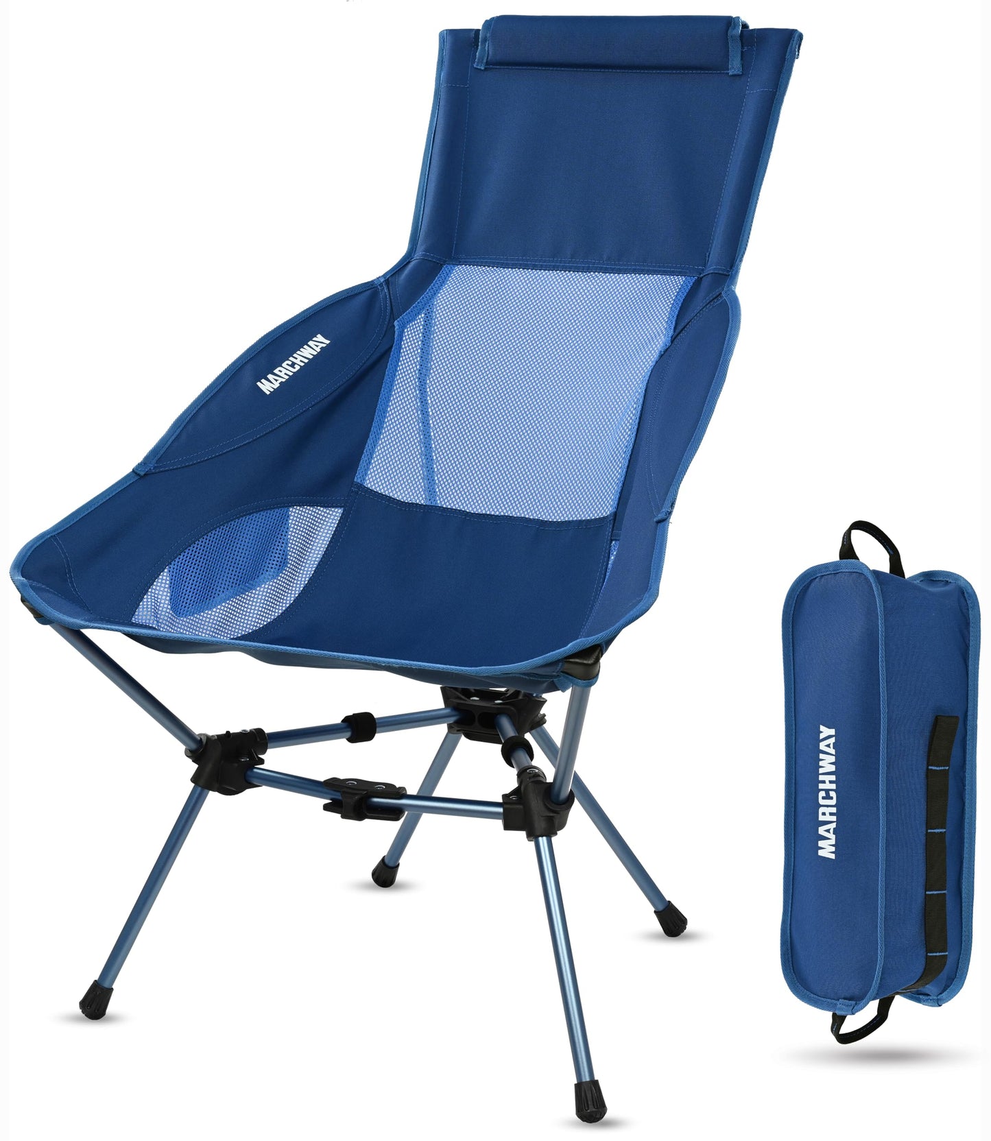 MARCHWAY Lightweight Folding High Back Camping Chair with Head Support, Stable Portable Compact for Outdoor Camp, Travel, Beach, Picnic, Festival, Hiking, Backpacking (Highback Dark Blue)