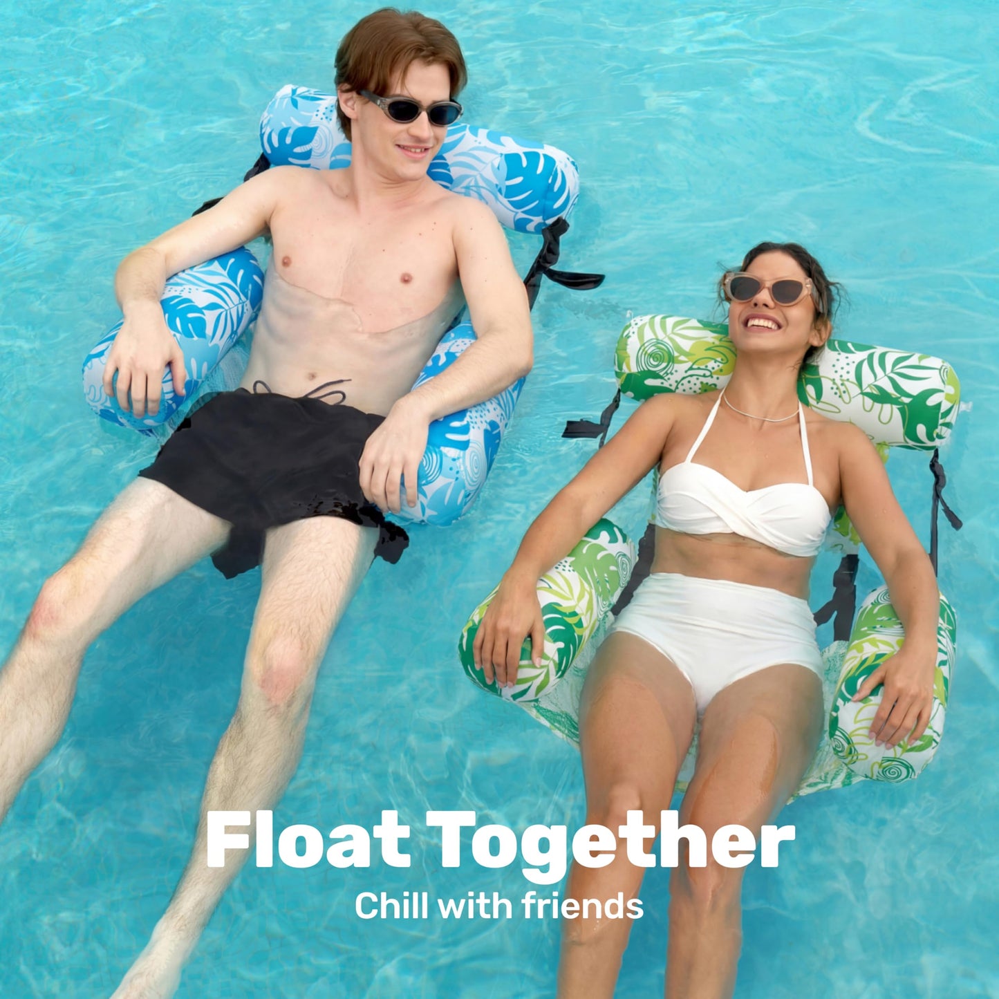 SLOOSH Inflatable Pool Floats Adult, 2 Packs Floating Lounge Chairs,Blow up Pool Noodles for Adult Heavy Duty,Floating Chair for Party Summer Water Beach Lake Fun,Summer Leaves-Green,Blue