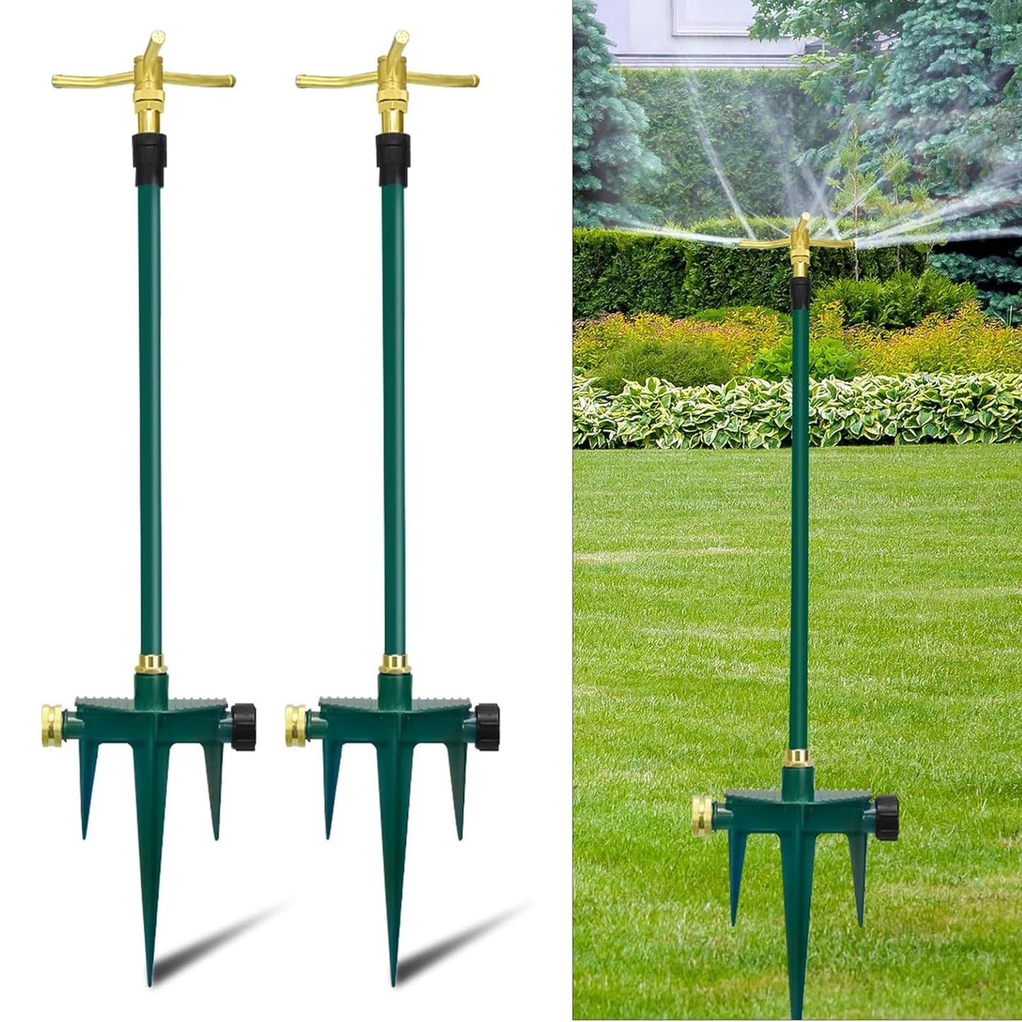 2 Pack Heavy Duty Lawn Sprinkler for Lawn Garden Yard, 360 Degree Rotating Telescoping Sprinkler with Spike, 3-Arm Adjustable Yard Sprinkler for Large Area Irrigation