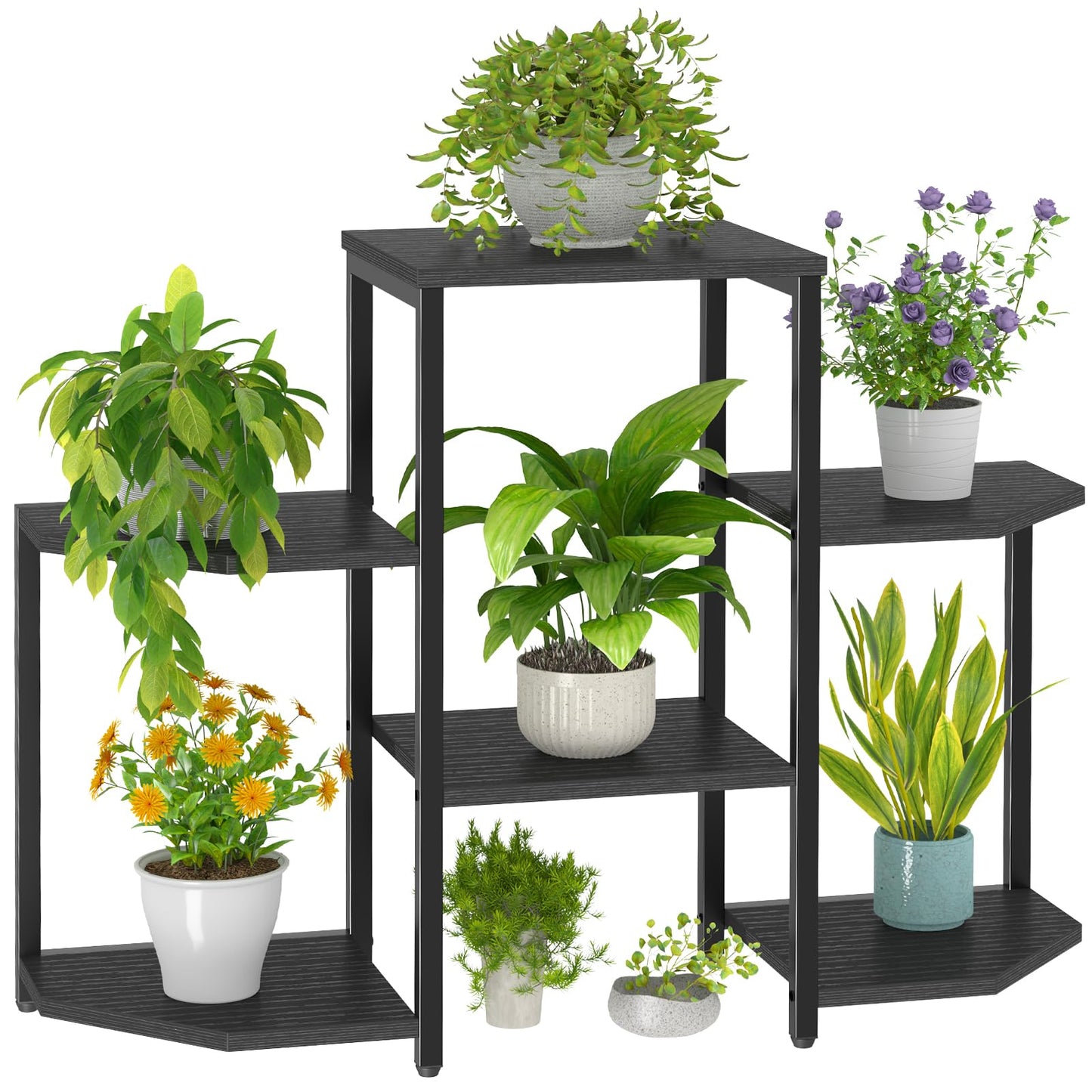 Asgolion Plant Stand Indoor,Multiple Plant Shelf Corner Rack, 6 Potted Plant Stand, 6 Tiers Large Flower Holder, Planter Display Rack for Patio Balcony Living Room Bedroom Decor, Black