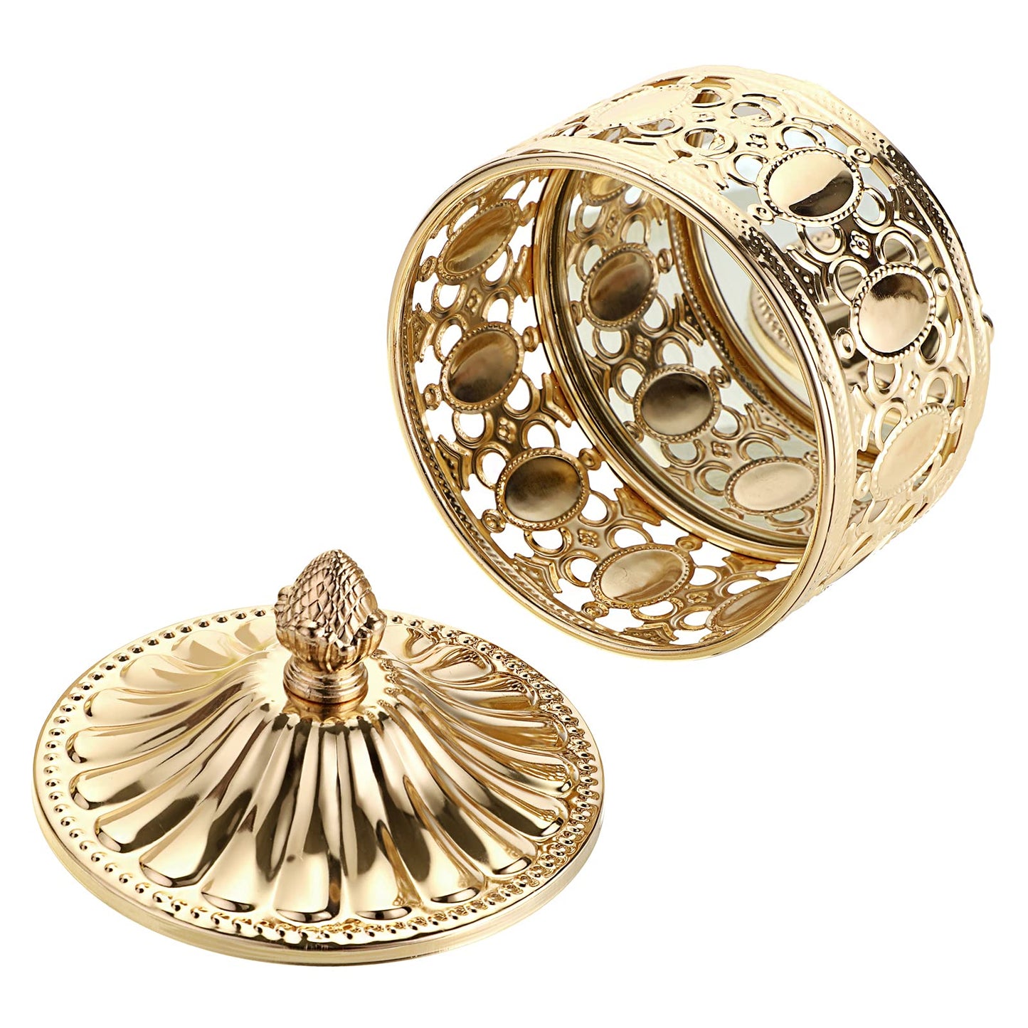 Hipiwe hollow out Metal Jewelry Box with Lid - Gold Mirrored Jewelry Trinket Organizer Ring Earrings Necklace Home Decor Storage Box, Chest Keepsake Gift Box for Women