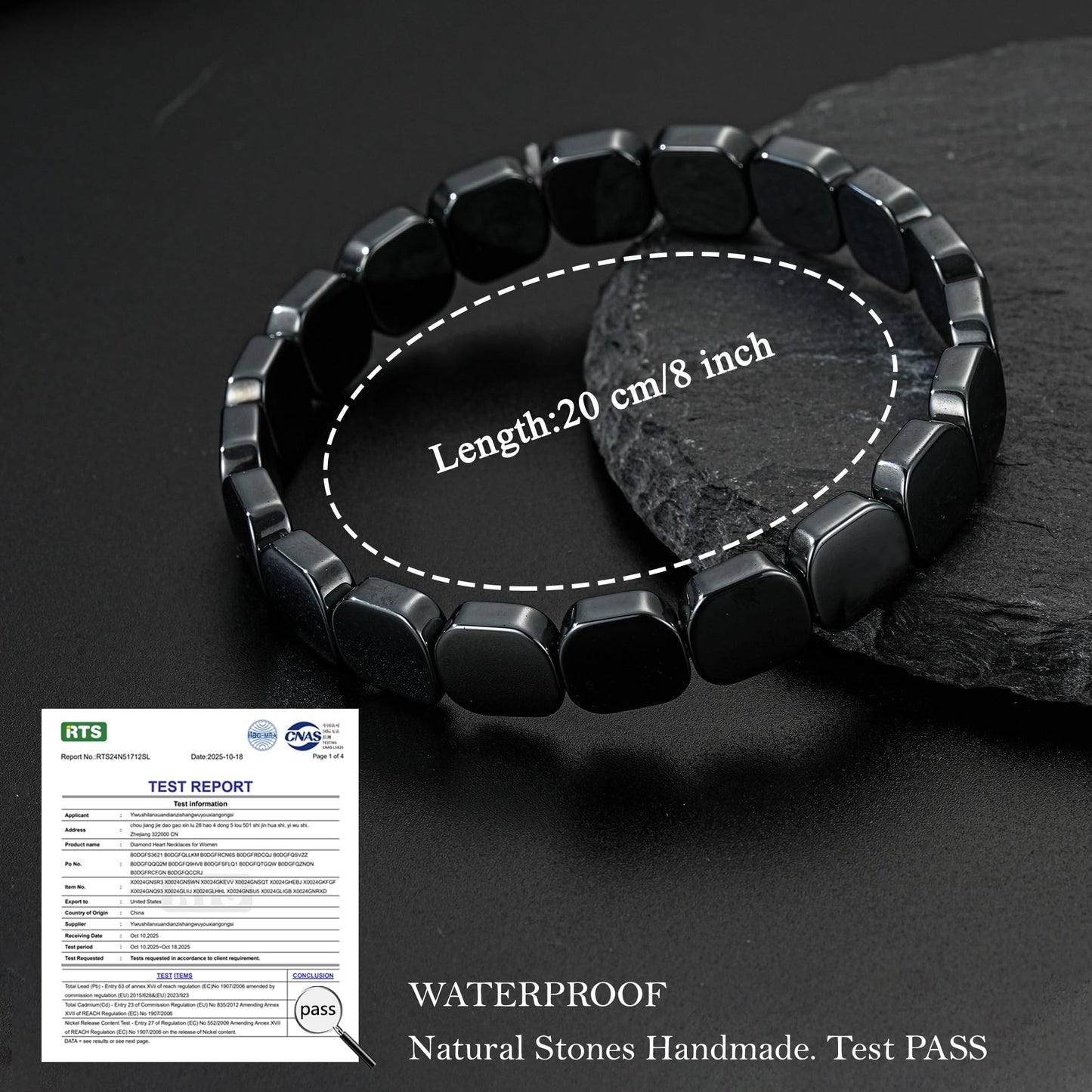 HEYOLL Hematite Bracelet Men Natural Stones Handmade Bracelets Hematite Stone Healing Bracelet, Mens Bracelet Gifts for Husband Brithday Valentines Day Gifts for Men
