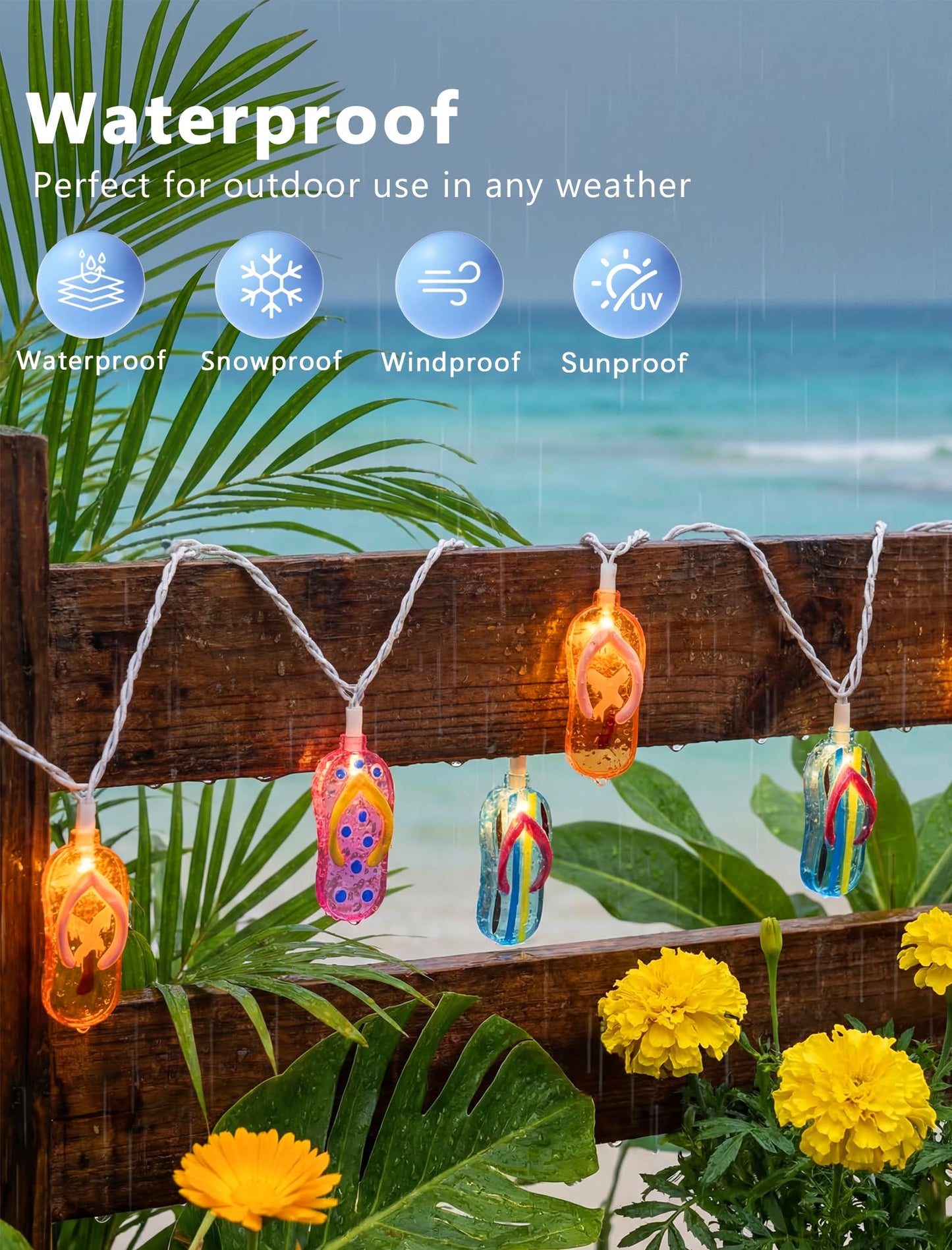 Slipper String Lights, 8.5FT 10 LED Beach Themed Lights with UL Certified Plug, Waterproof Tropical Party Decorations for Patio, Warm White Hawaiian String Lights for Garden Backyard Bedroom Decor