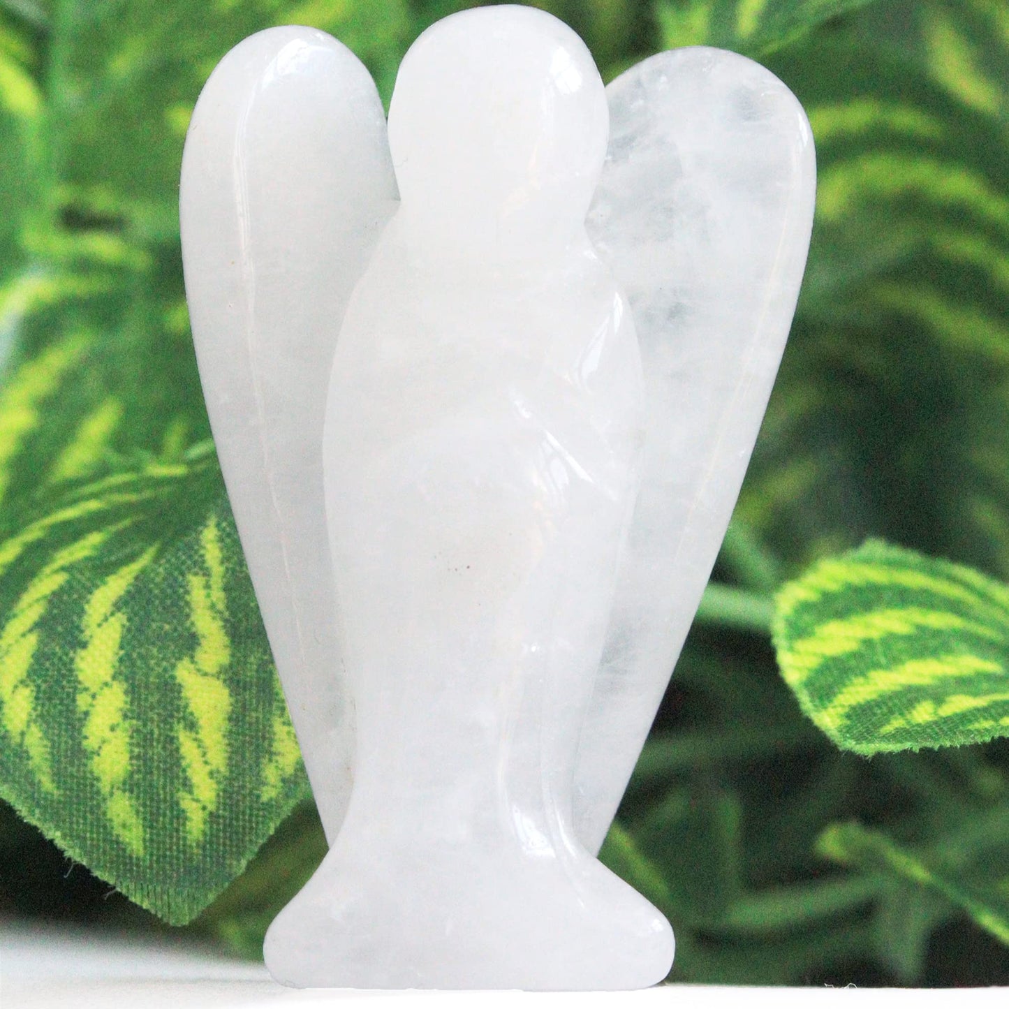 YATOJUZI 2" Clear Quartz Angel Decor Healing Crystals Polished Natural Stone Sculpture Statue Hand Carved Cute Figurines Energy Reiki Home Room Office Desk Decoration Guardian Gifts for Women Men