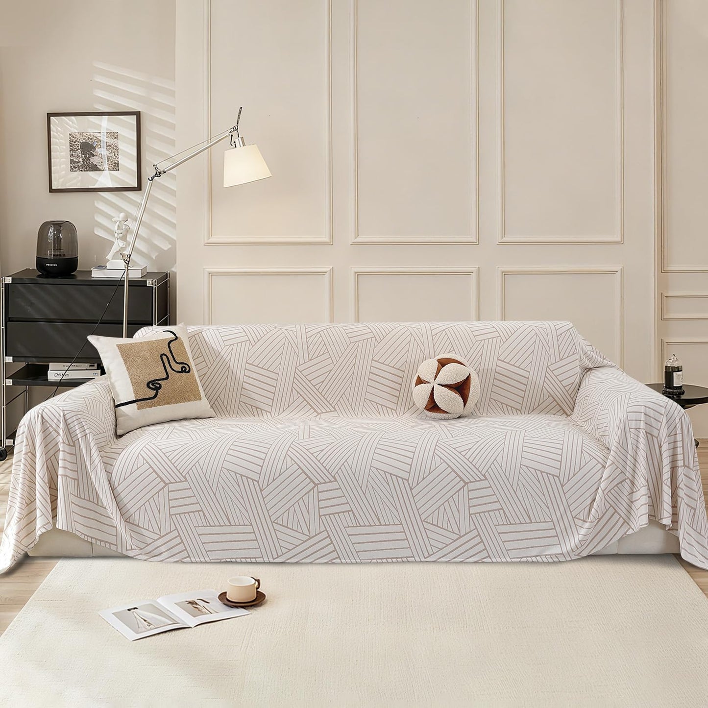 CYCMACO Boho Couch Cover for Dogs, 78"x134", Sofa Covers for 3 Cushion Couch, Washable Couch Covers for Sectional Sofa, Pet Sofa Slipcovers for Living Room, Couch Cover Blanket, Beige