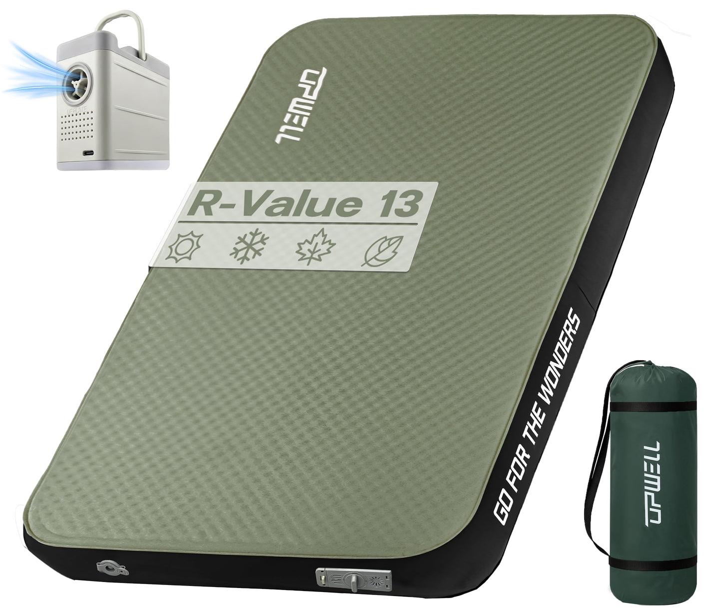 UPWELL Self Inflating Sleeping Pad 4.5" Thickness Camping Mattress with Solid Foam Double Sleeping Mat Portable Fast Inflation for Outdoor Mat Portable Roll Up，with air Pump