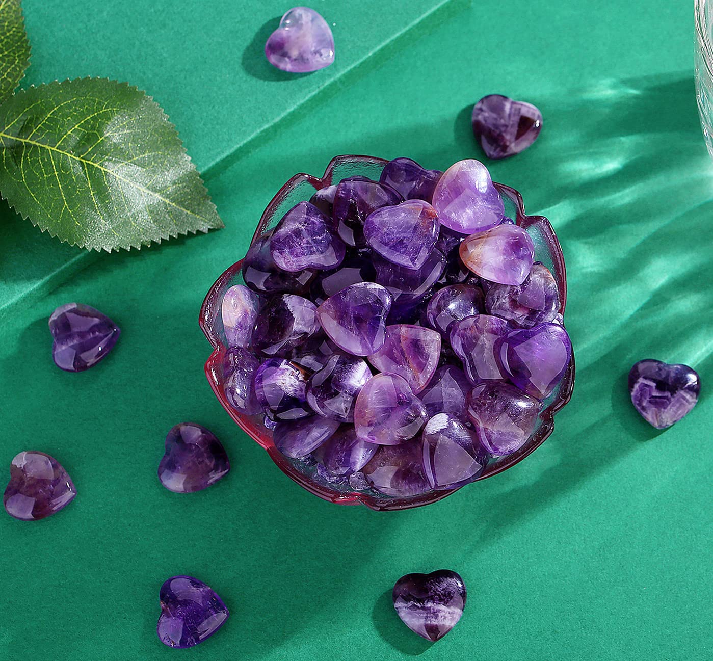 QINJIEJIE 20 PCS Amethyst Heart Crystal Purple Healing Crystals Natural Cute Stones Pocket Healing Palm Love Bulk Set Wholesale Reiki Energy Balancing Meditation Valentine's Day Gift