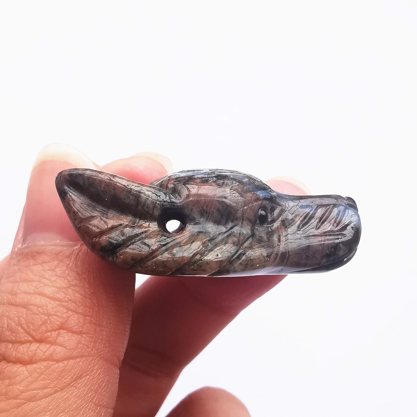 Bacatgem Natural Rhyolite 1.57 inchs Wolf Head Pocket Crystals and Healing Stone Figurine,Haped DIY-Jewelry Pendant