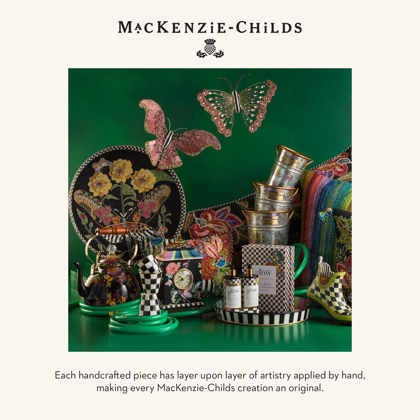 MACKENZIE-CHILDS Desk Clock, Decorative Clock for Kitchen and Living Room, Flower Market Reflections