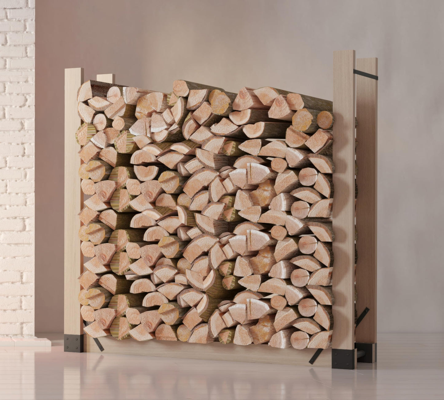 Fire Beauty Firewood Log Storage Rack 2-Pack Bracket Kit, Heavy Duty Adjustable Length,Triangular Stabilizer