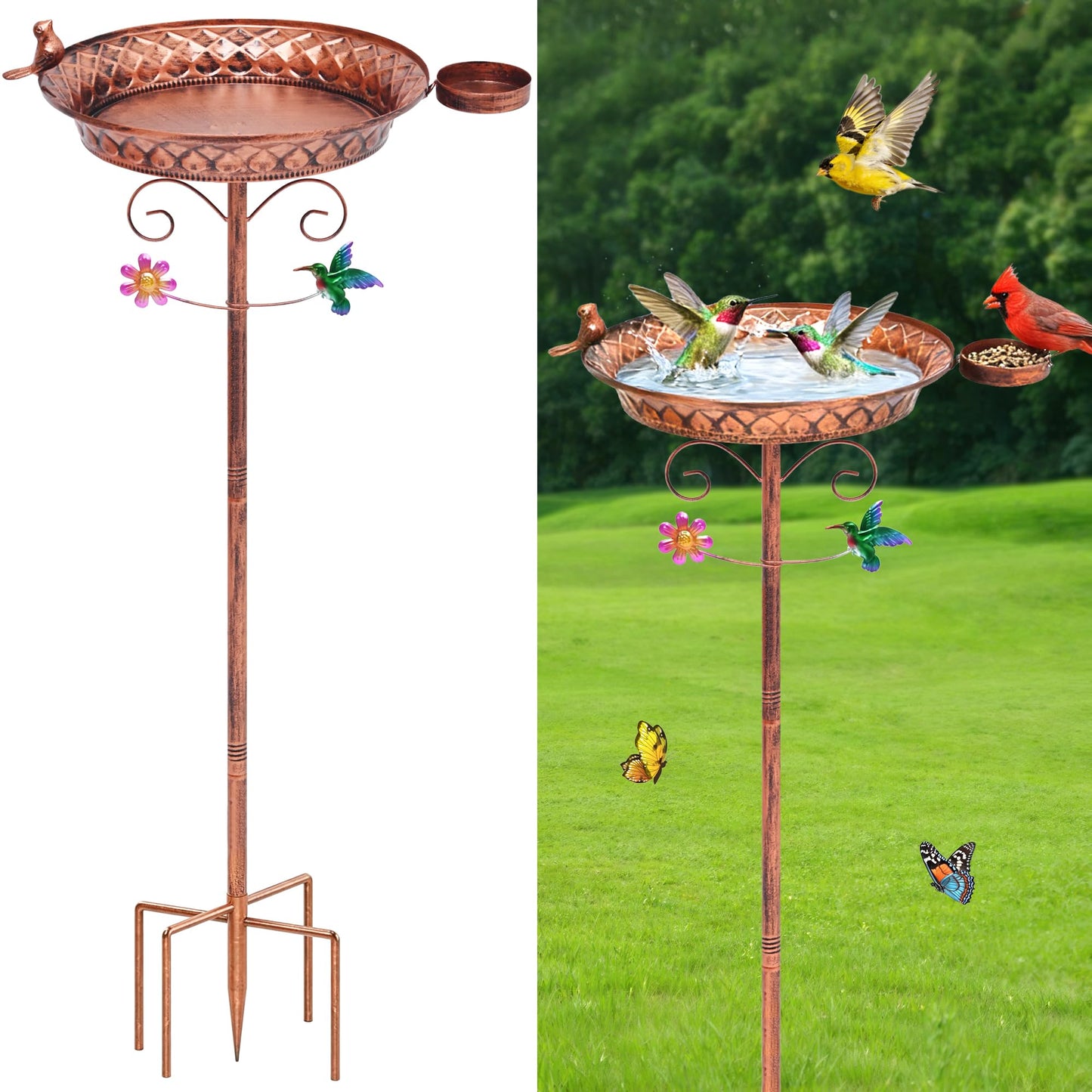 YOFOVI Metal Bird Bath for Outside, 40 Inch Tall Standing Bird Baths Bowl with Detachable Birds Feeder, Heavy Duty Birdbaths for Outdoors, Garden Yard Decor, Copper