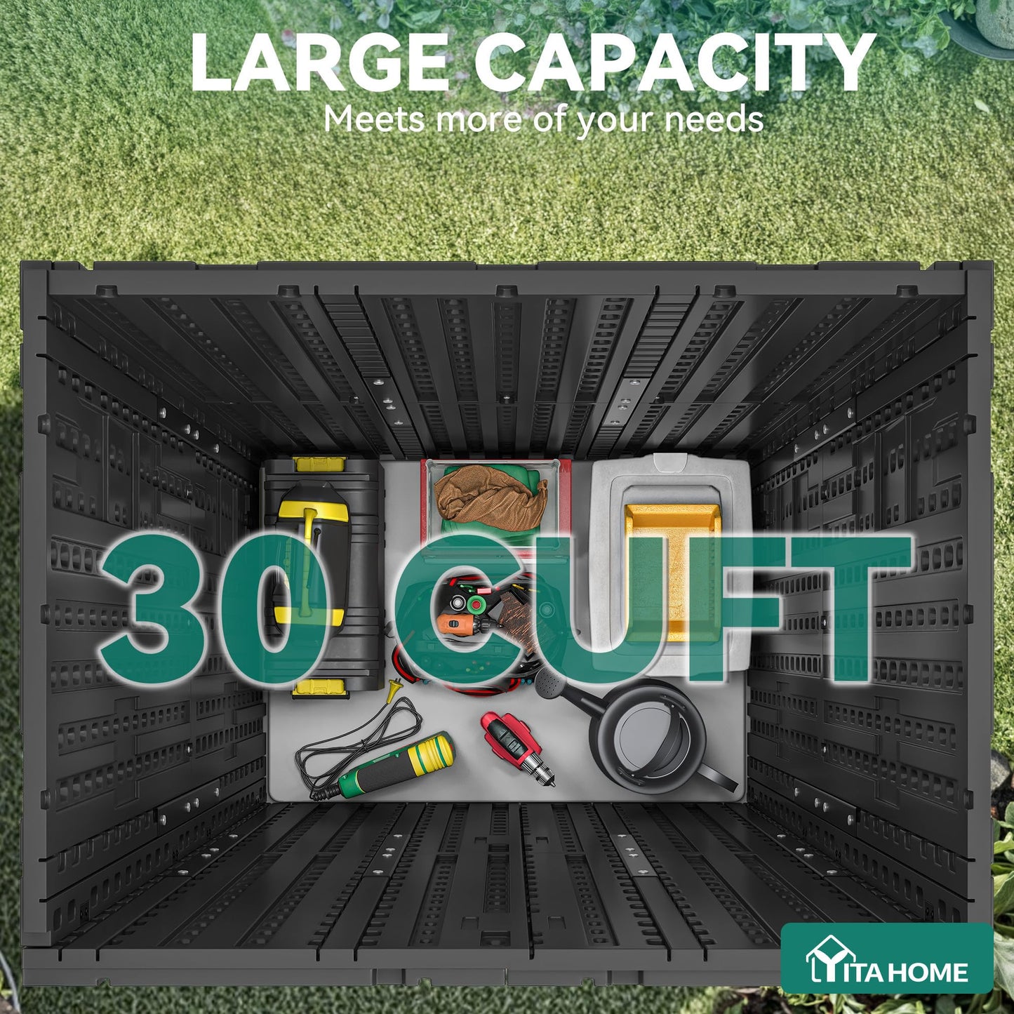 YITAHOME Outdoor Tall Storage Cabinet with 4 Shelves, Waterproof Resin Vertical Tool Shed, Lockable 30 cu. ft. Storage Shed for Patio, Garden, Yard, Dark Gray