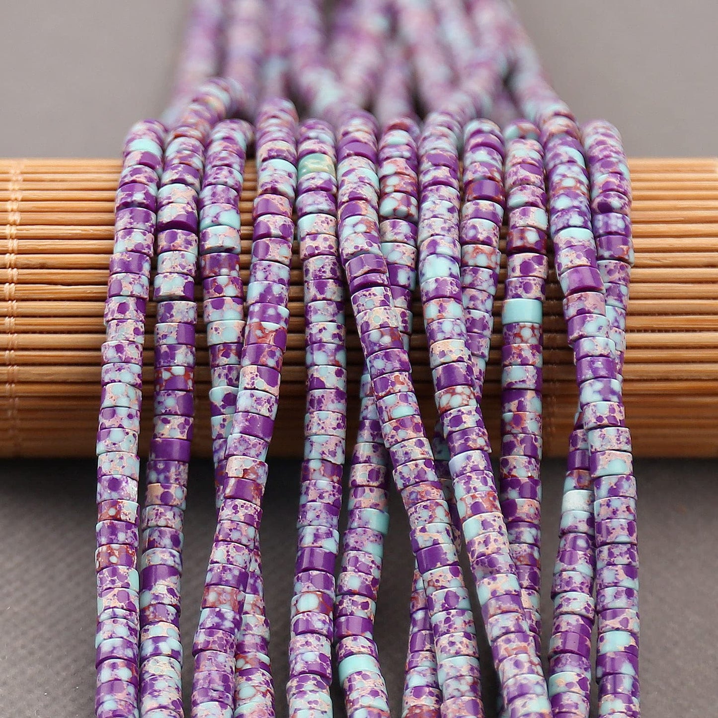 BONNY BOXX 150PCs Natural Purple Imperial Jasper Spacer Beads, Loose Semi Precious Flat Round Gemstone Heishi Disc Stone Beads for Beading Jewelry Making 4mm*2mm