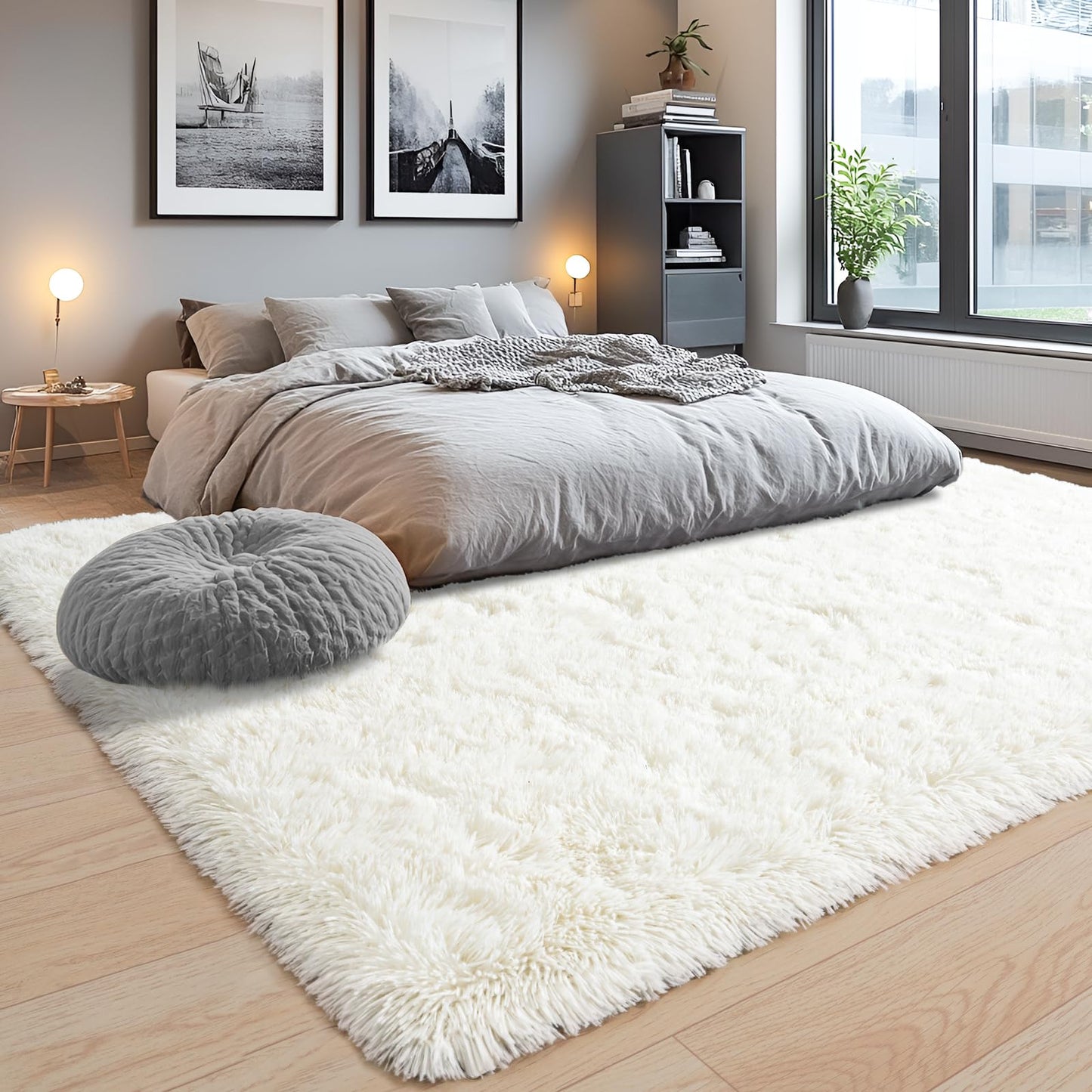 8x10 Area Rugs for Living Room, Ultra Soft Fluffy Large Shaggy Rug Carpet for Bedroom, Non-Slip Fuzzy Plush Rugs for Nursery Boys Girls Kids Room Modern Indoor Home Decor, Cream White