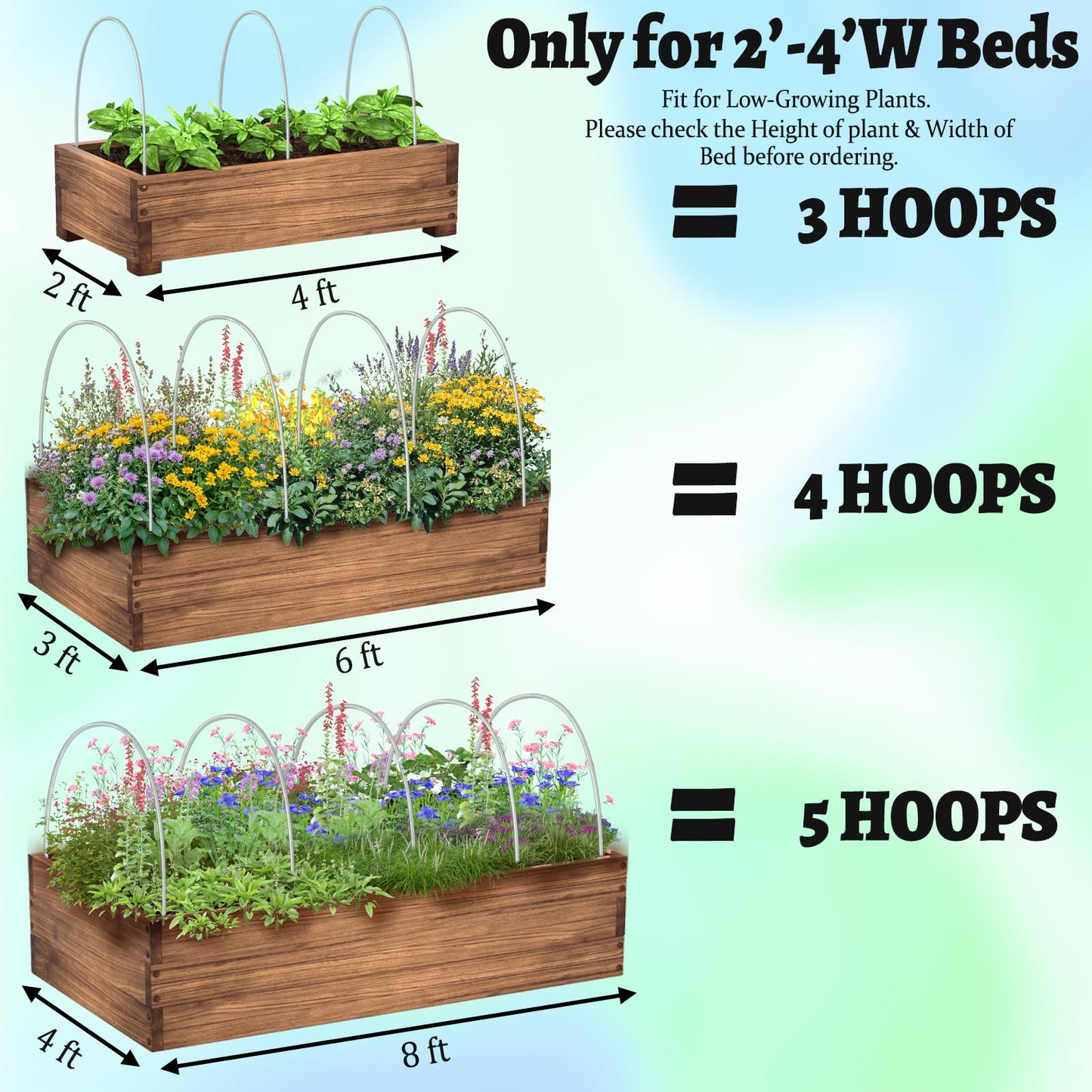 8-Pack Fiberglass Garden Hoops - High Flexibility Never Rust Bending Hoops with 24 Clips & Gloves for Raised Beds, Low Tunnels, Row Covers, Frost Protection & Pest Control (Fits 2-4 ft Wide Beds)