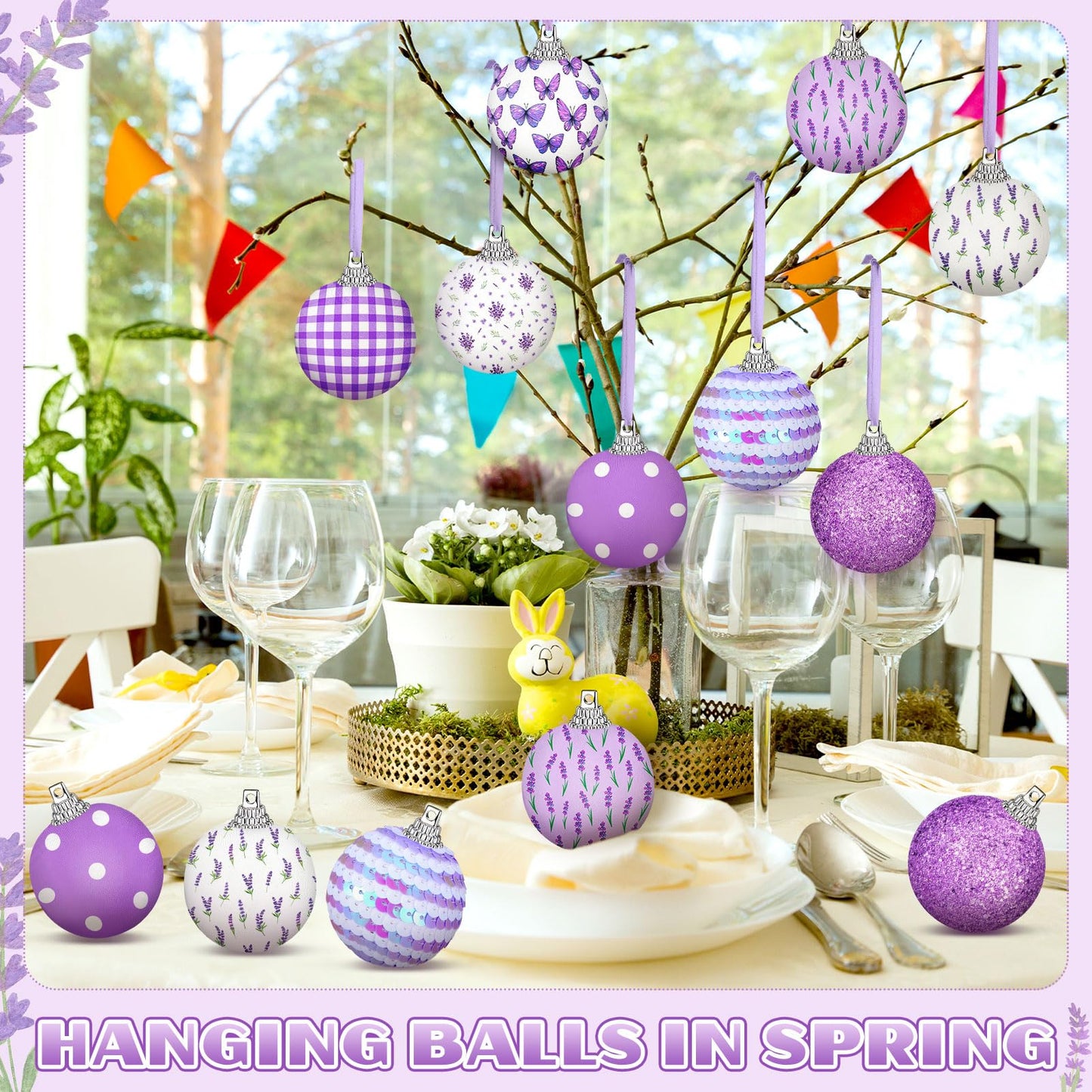 Zeyune 16 Pcs 1.97 Inch Spring Ornaments for Small Tree Lavender Butterfly Tree Decorations Summer Purple Glitter Sequin Balls Hanging Decor for Holiday Party Favors