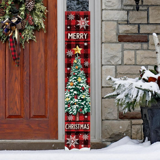 Threehoney 47" Large Christmas Porch Sign Red Buffalo Plaid Welcome Sign Wooden Tall Christmas Porch Decor Leaner Front Door Decor for Rustic Farmhouse Xmas Holiday Outdoor Home Yard Gift