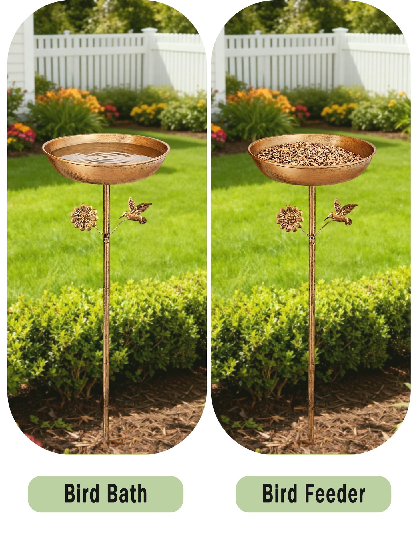 Freestanding Bird Bath with Metal Stake - 11” Antique Bronze Metal Birdbath Bowl & Feeder for Outdoor Garden Yard Decor
