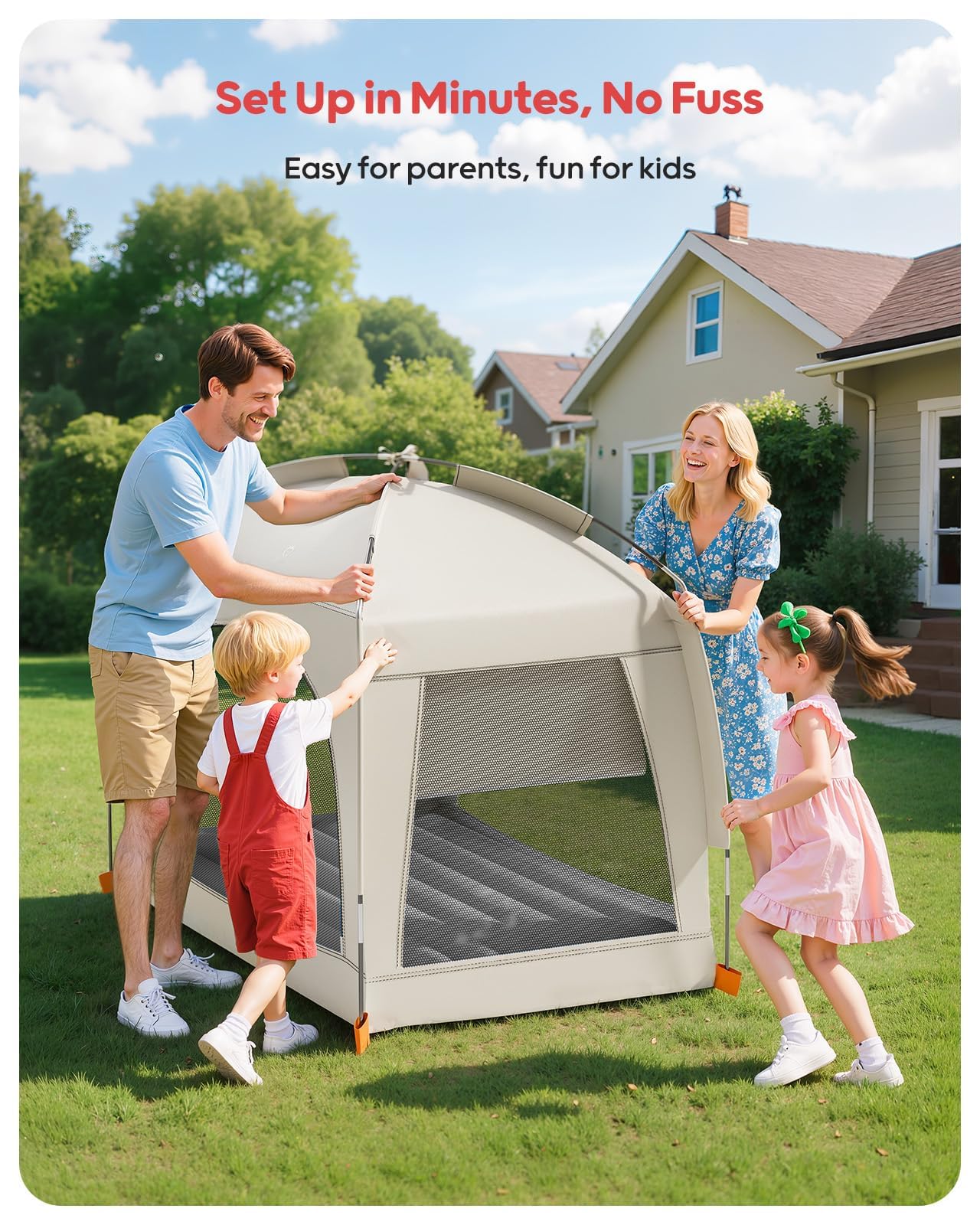 QPAU Inflatable Toddler Travel Bed with Tent – Lightweight Blow Up Kids Air Mattress with Hand Pump – Indoor & Outdoor Portable Sleeping Solution for Camping, Travel, Home, Grandma’s – Ages 3+