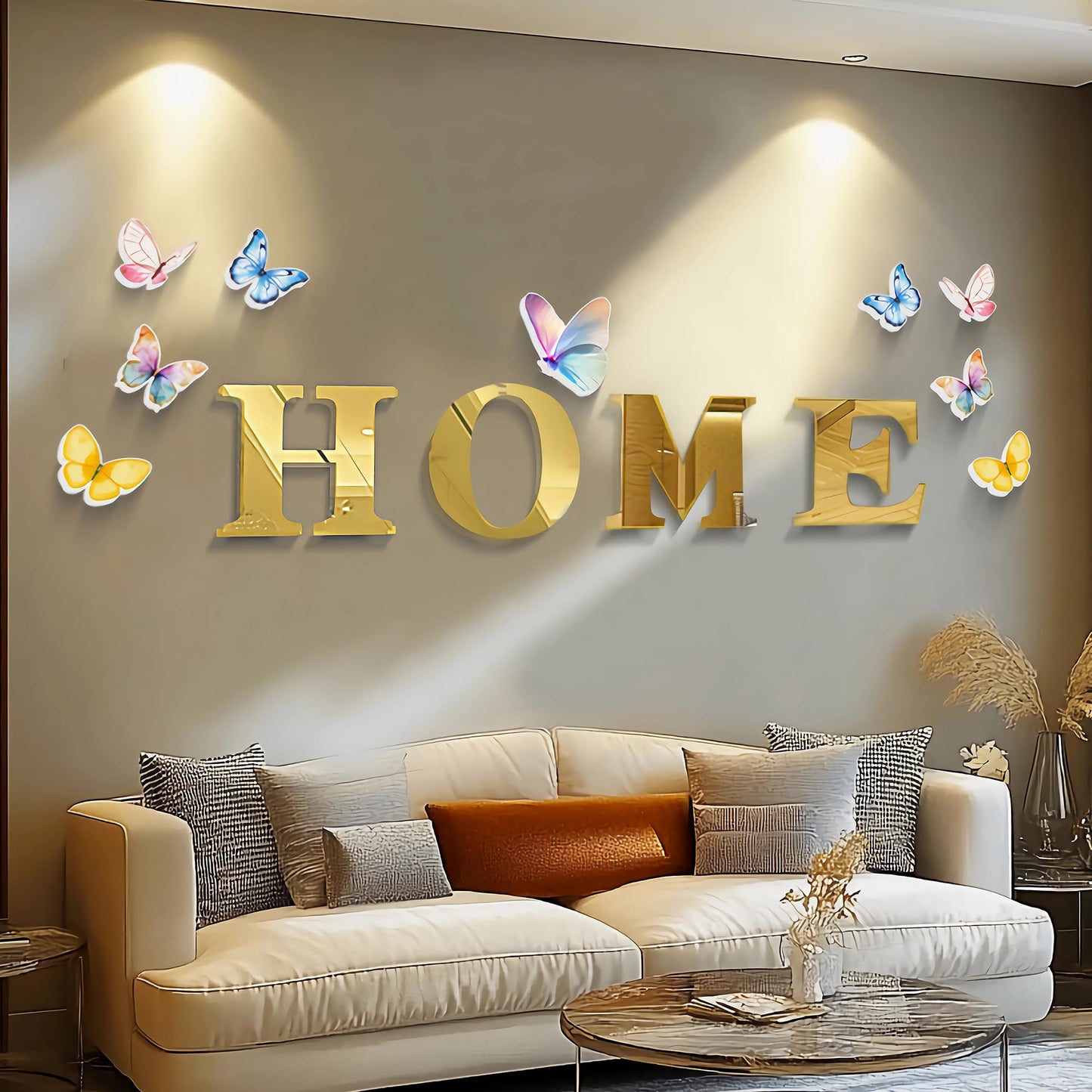 Taesytii Home Letters Sign Wall Decor Living Room Gold Acrylic Mirrors Art Wall Stickers Peel and Stick Wall Decals Modern Decoration Pictures for Living Room Entryway Dining Room Murals
